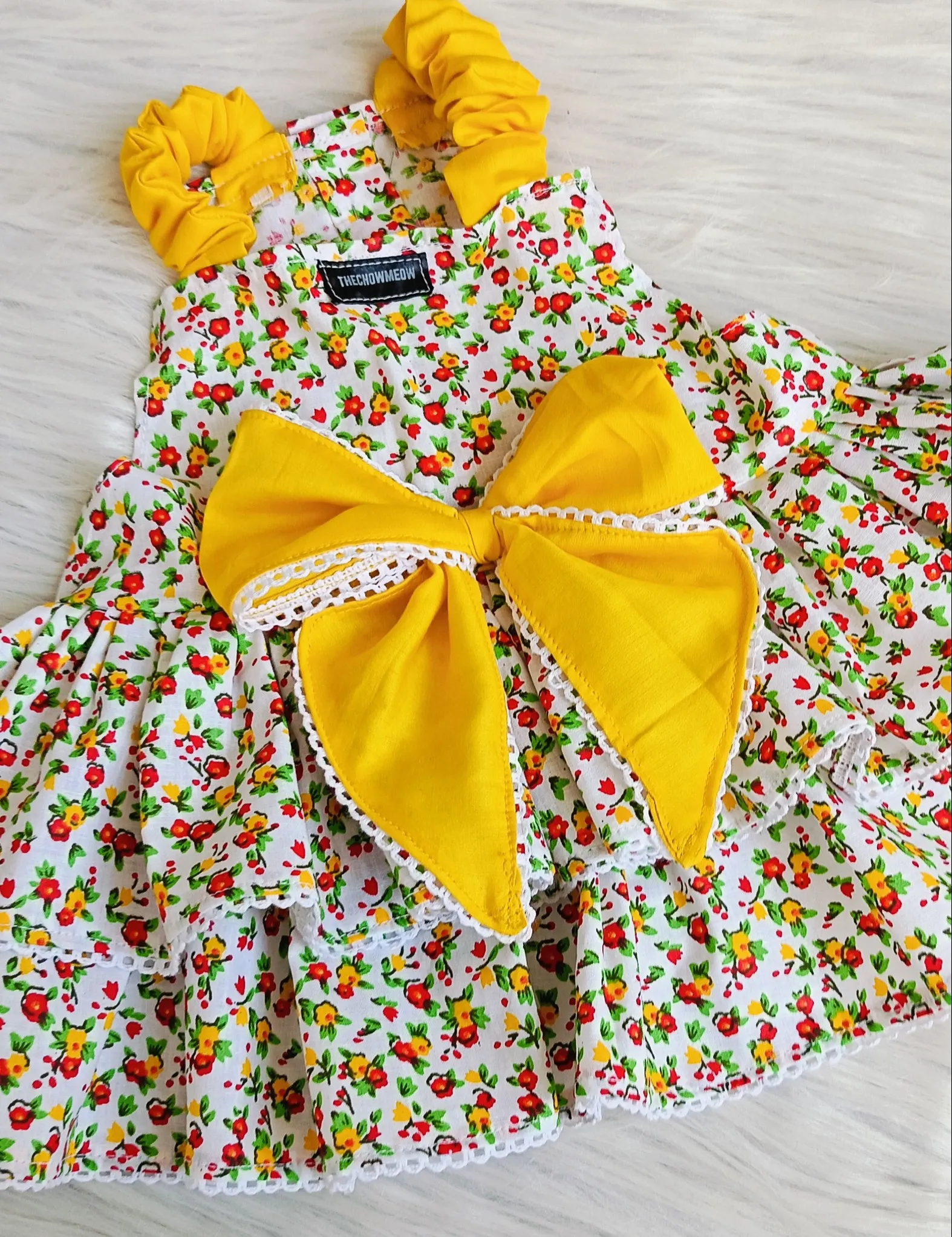 White colorful Flower Bow Dress