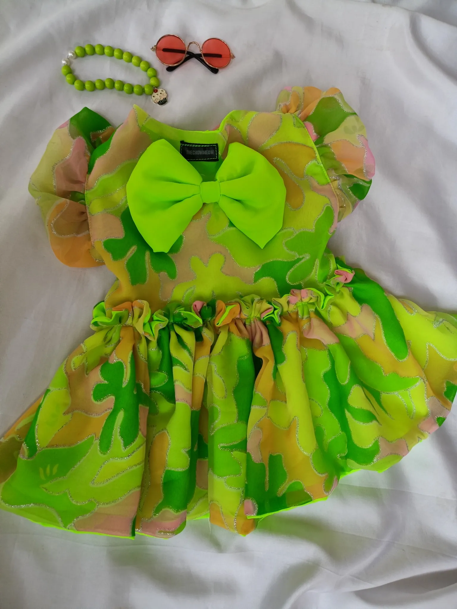 Rainbow Shaded Neon Green Dress