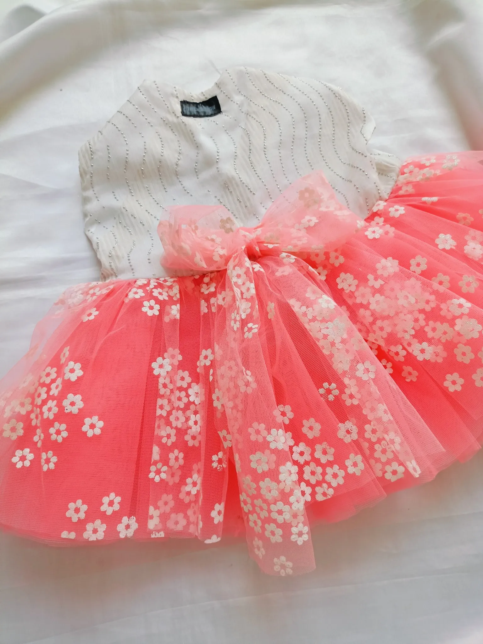 White Stones with Daisy flower net Dress