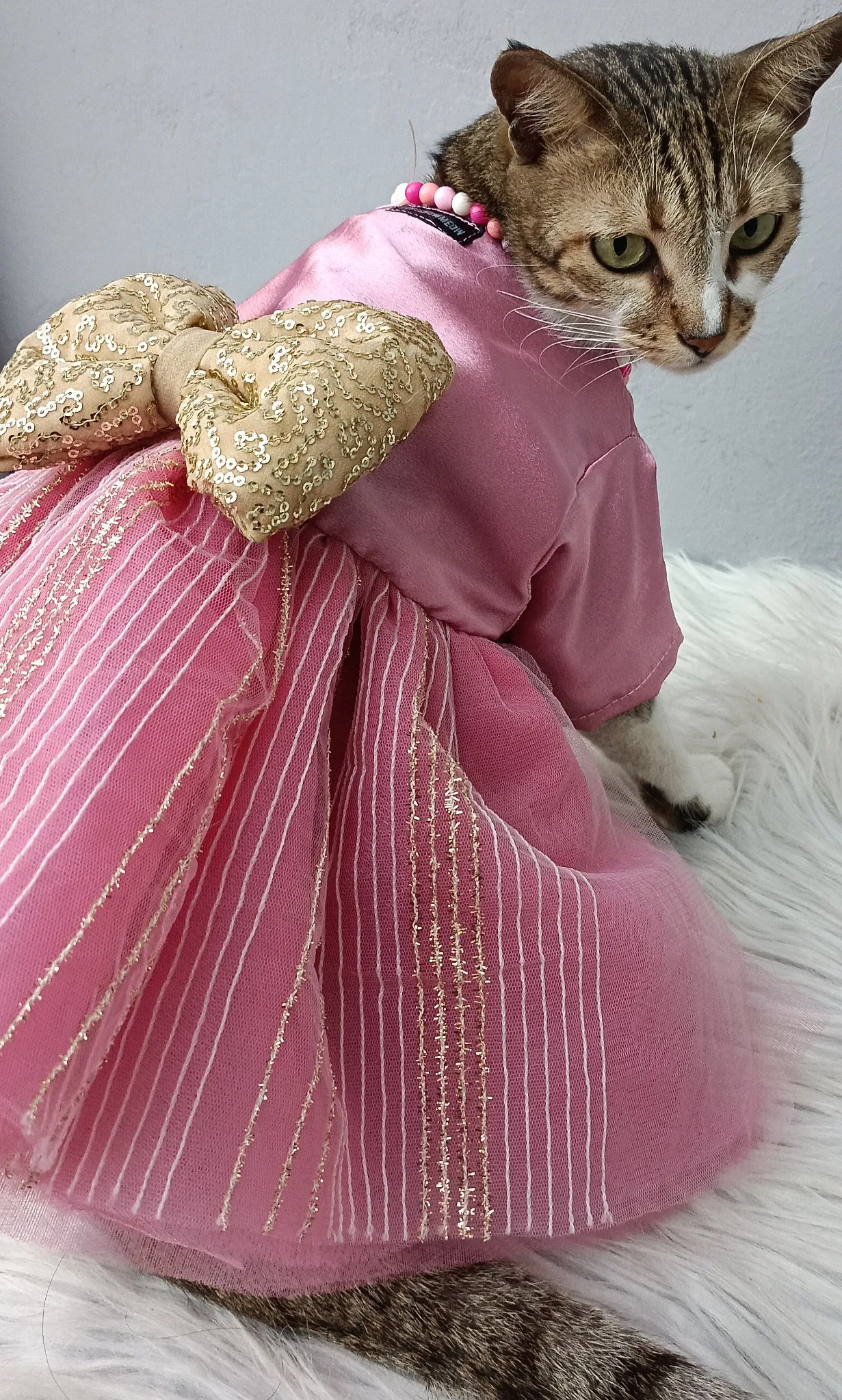 Onion Pink Glittery Dress with Bow