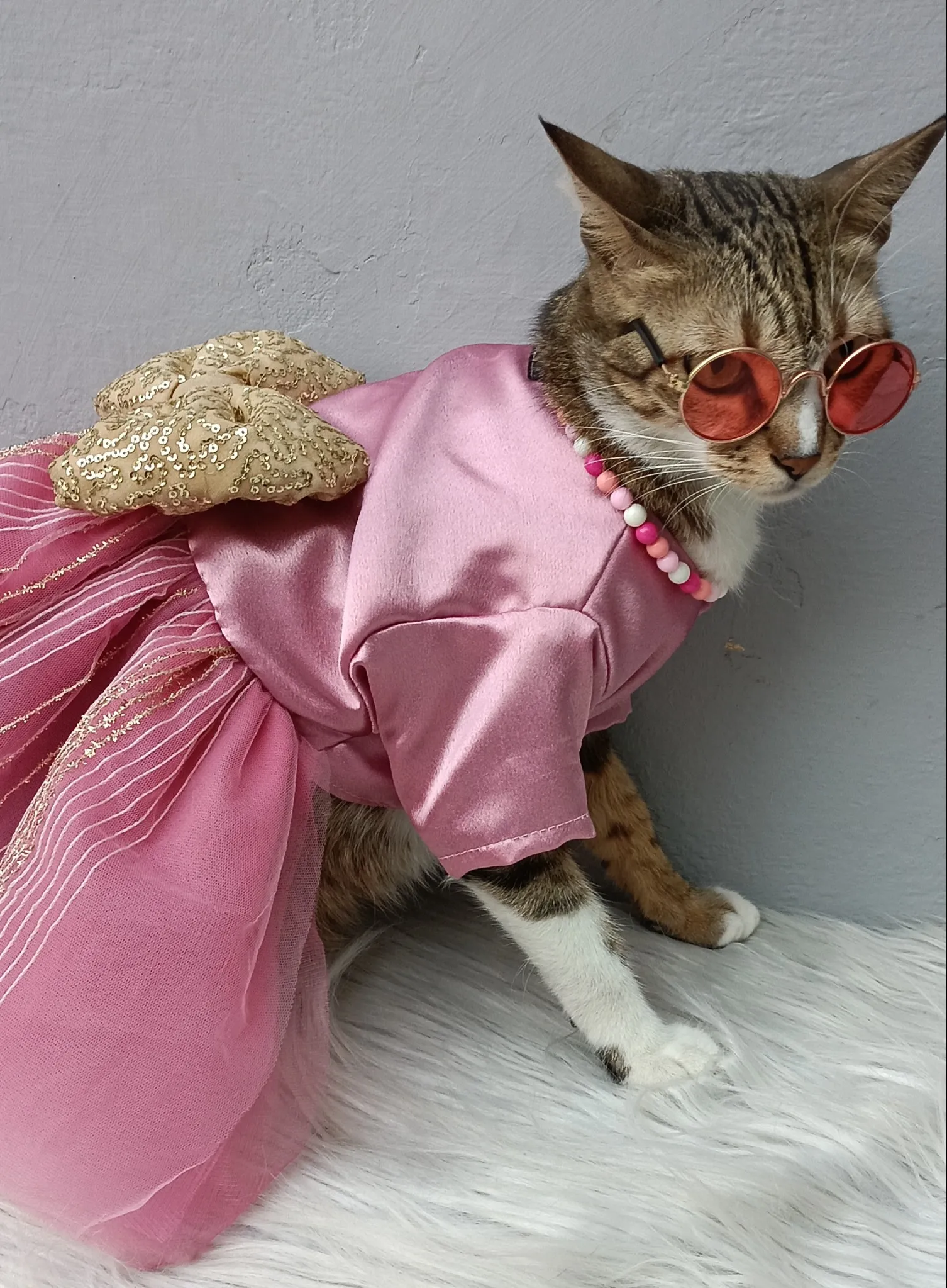 Onion Pink Glittery Dress with Bow