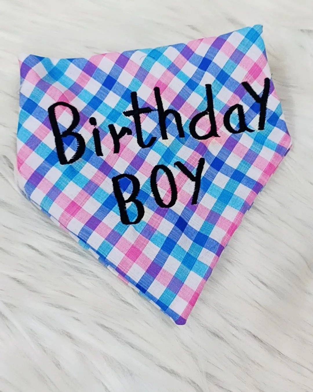 Birthday Boy Blue Gingham Bandana