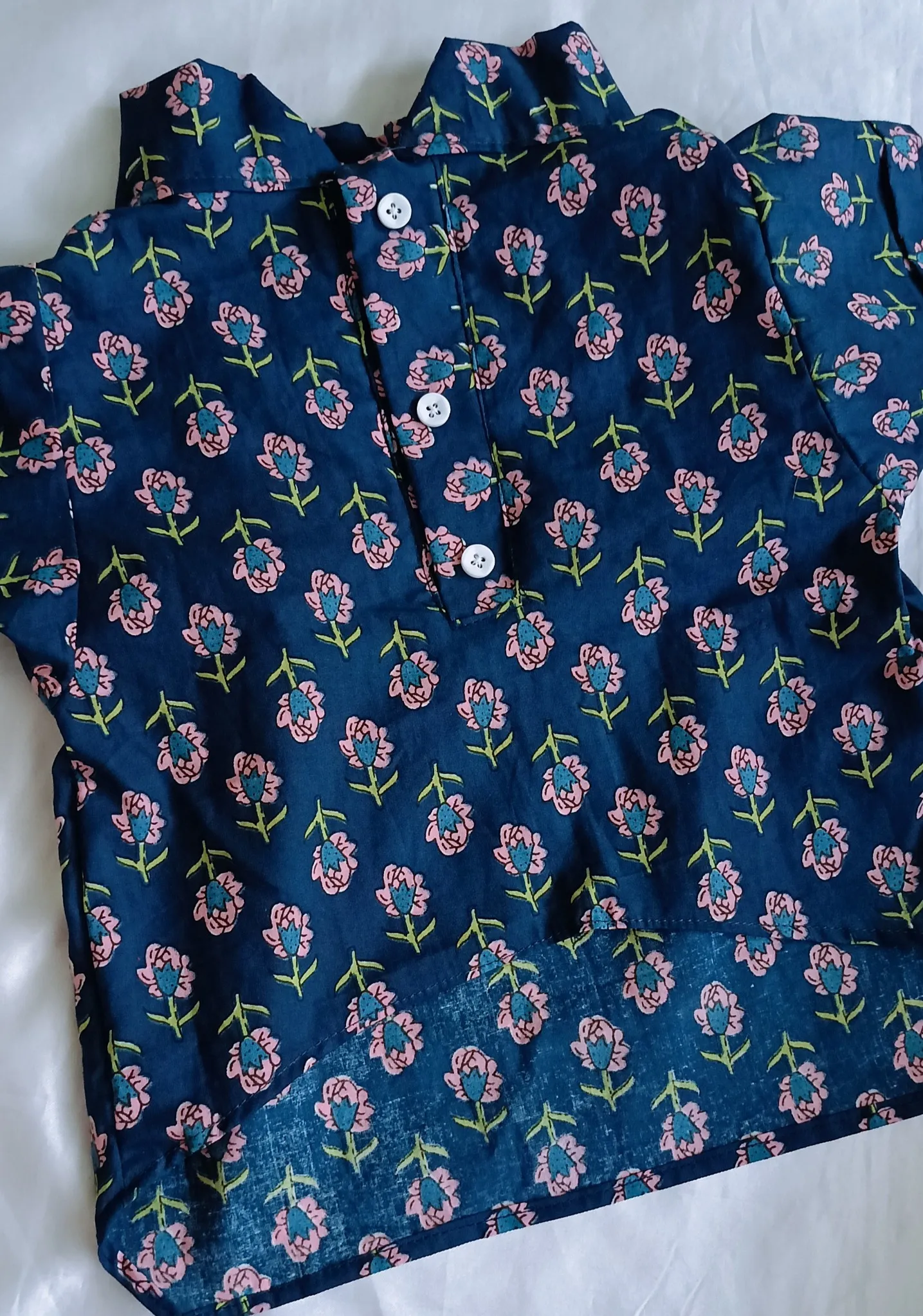 Navy Blue Floral Print Ethnic Cotton Kurta