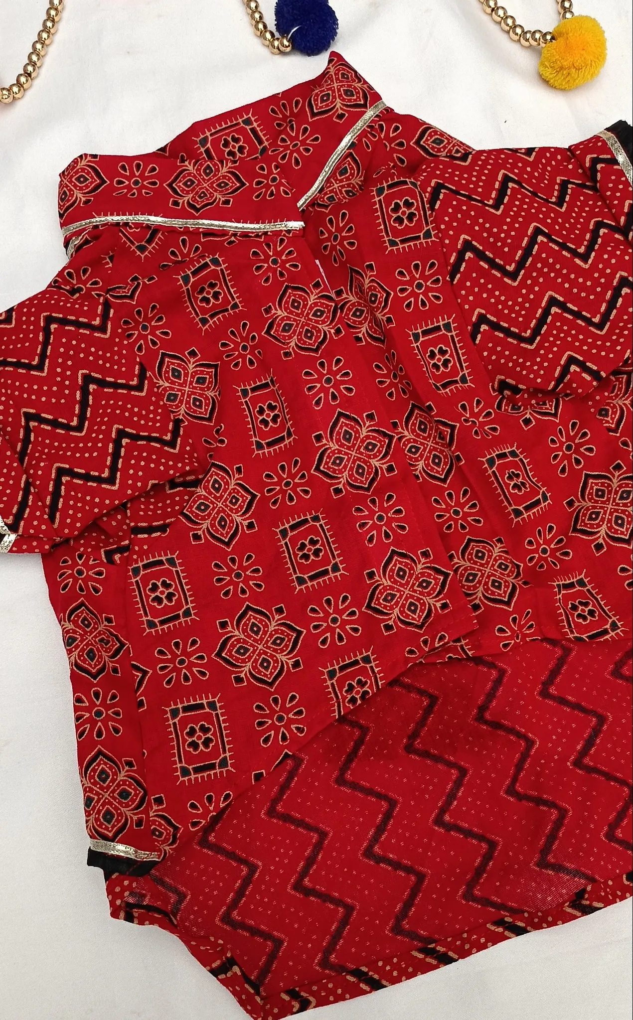 Red Block Print Gotta Kurta