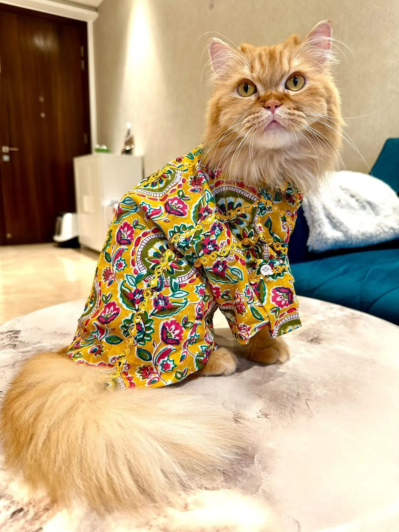 Yellow Floral Ethnic mirror work Kurta