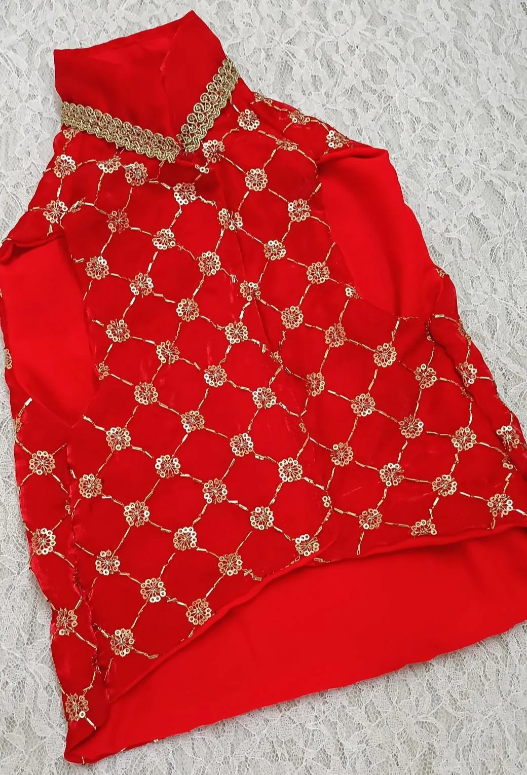 Red Hand work Zari Sequin work Sherwani