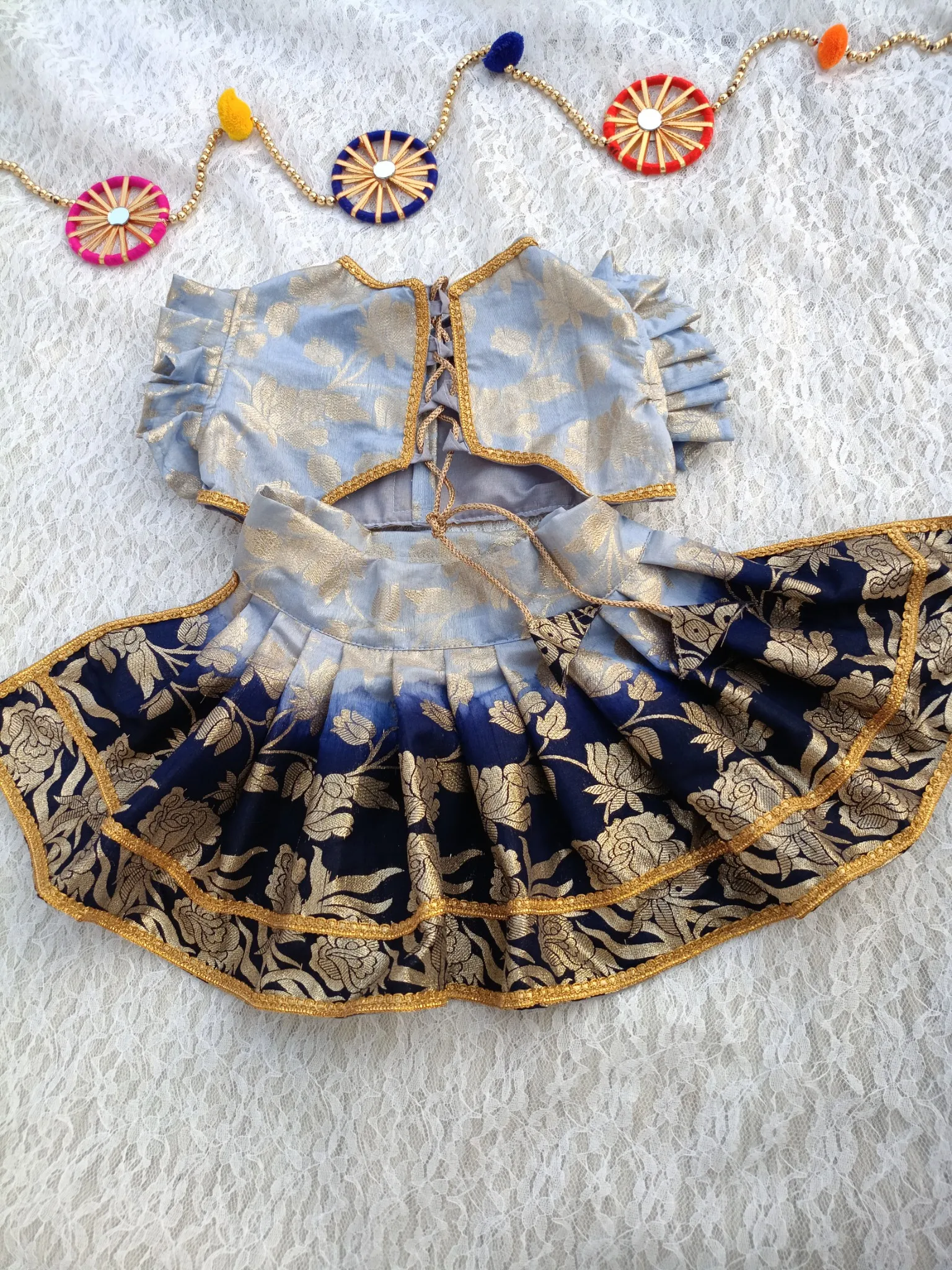 Navy Blue Rose Design two shaded Lehenga Choli