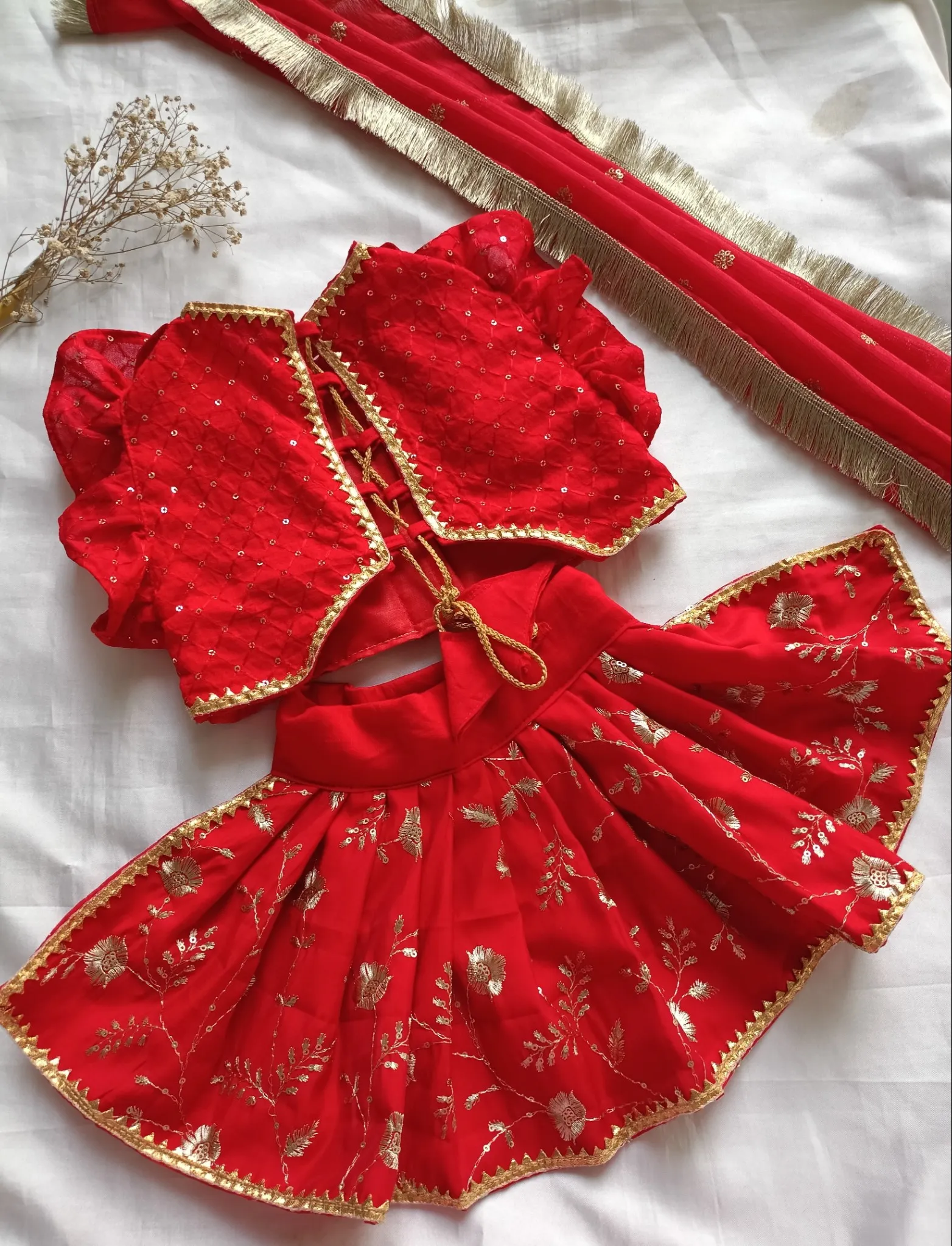 Red zari lehenga choli with Dupatta
