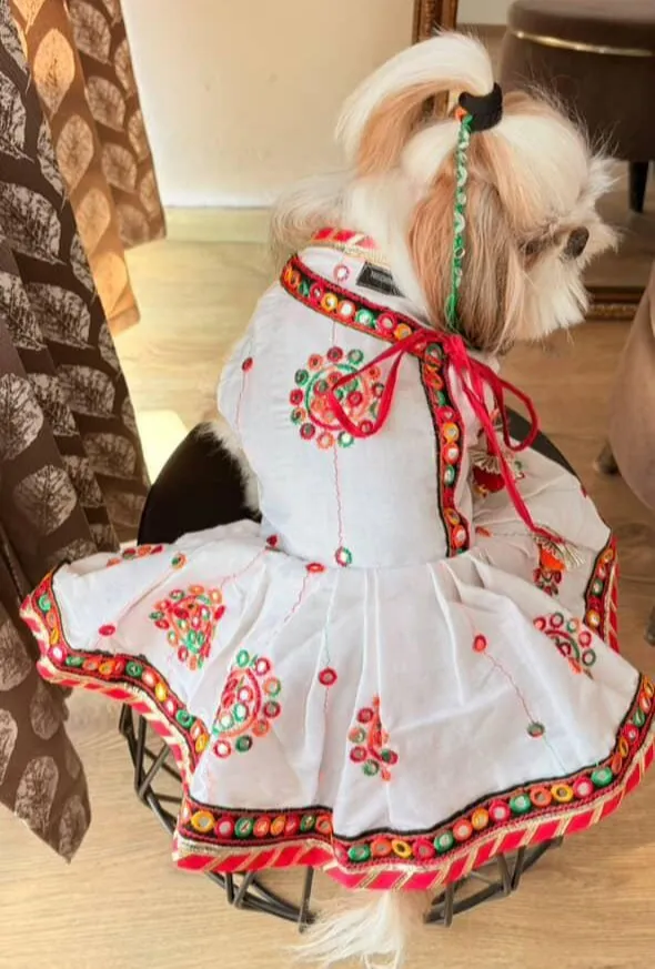 White Navratri Angrakhha Dress