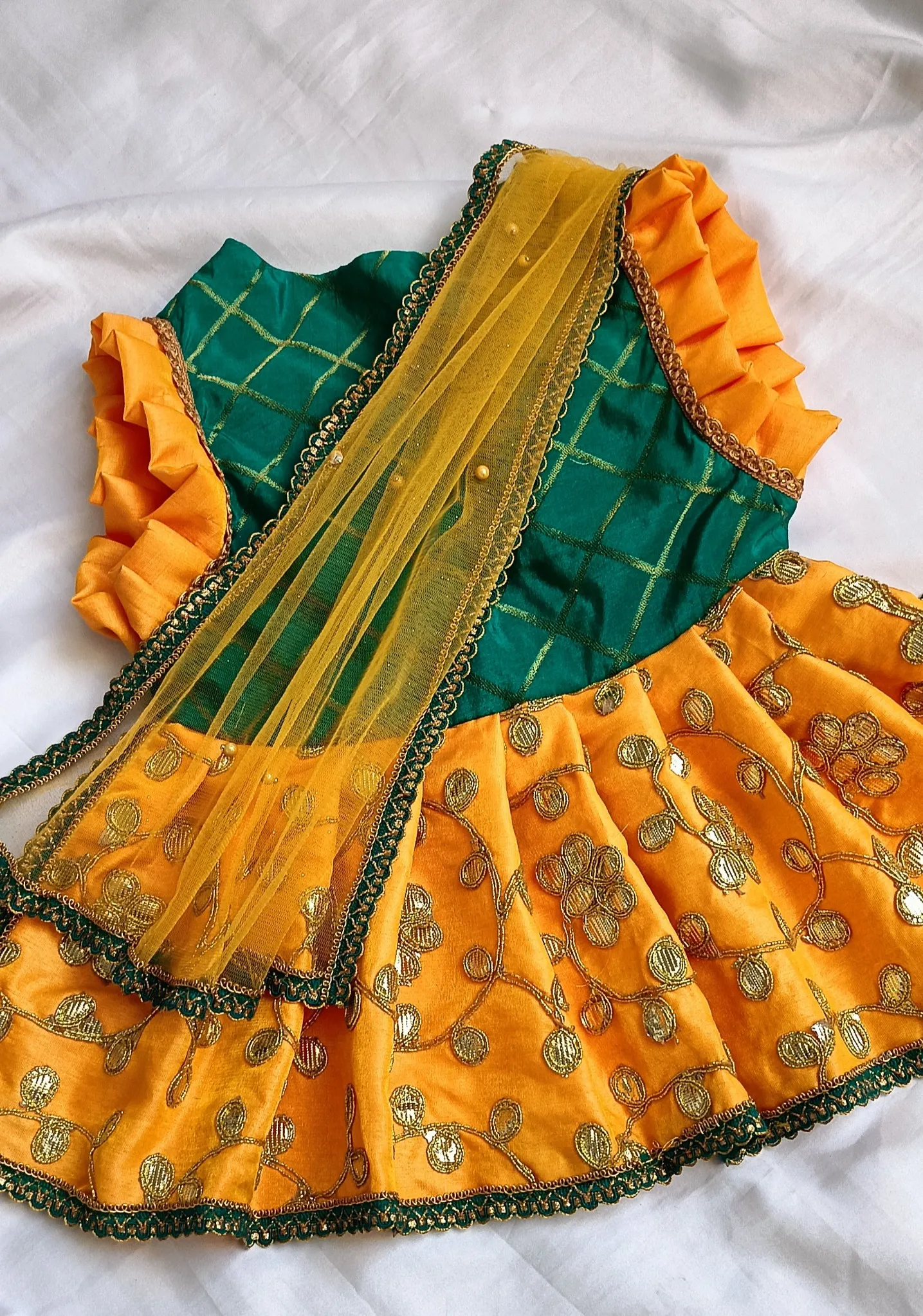 Yellow Green embroidery work lehenga choli with dupatta