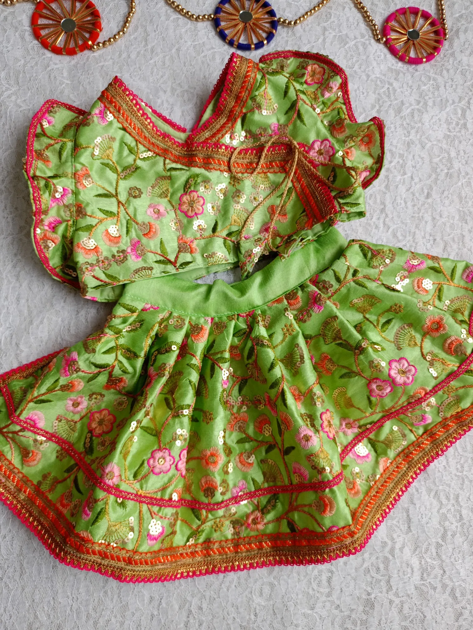 Parrot Green Floral embroidery Lehenga Choli