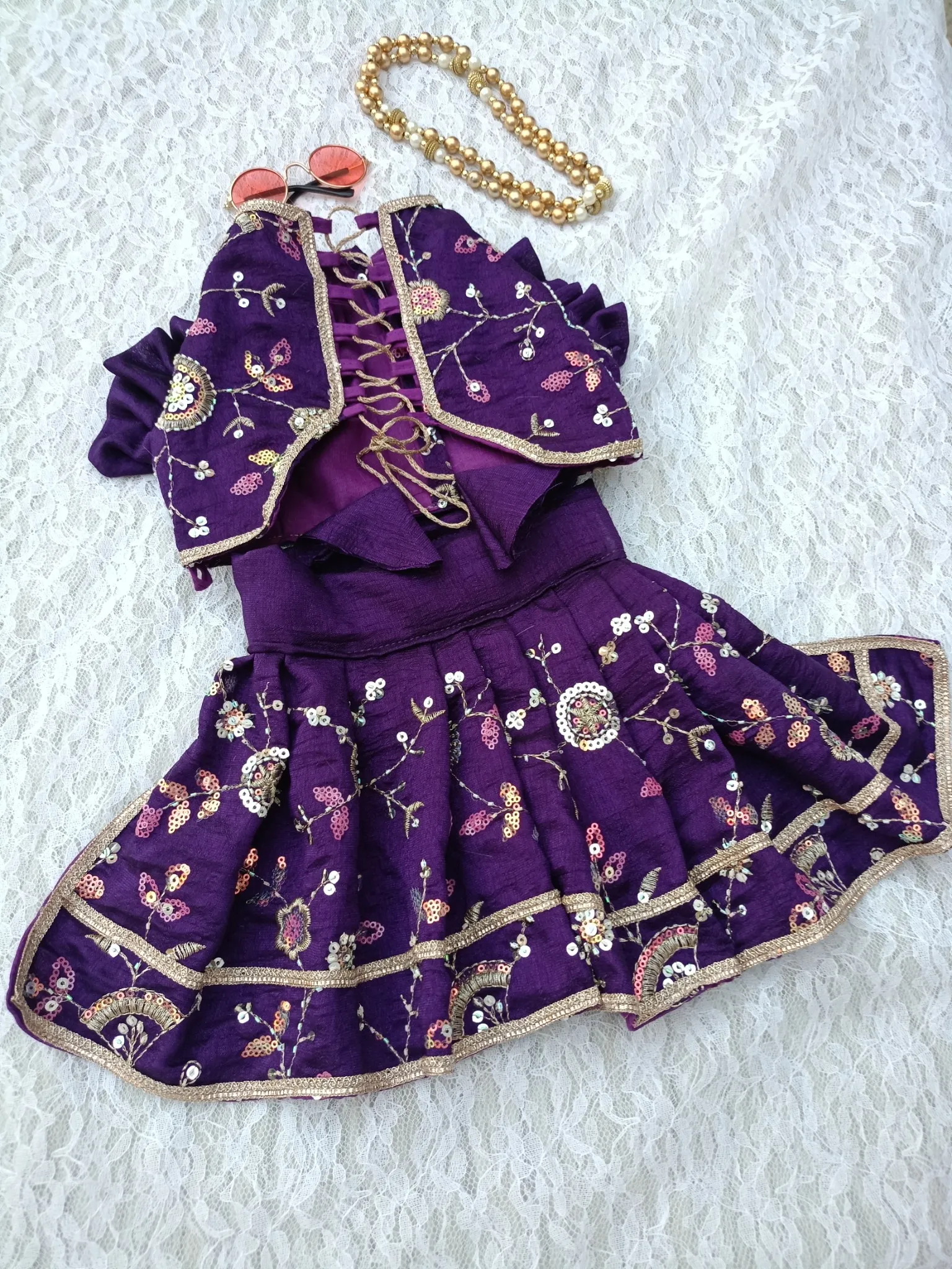 Purple Cutwork Floral Lehenga choli