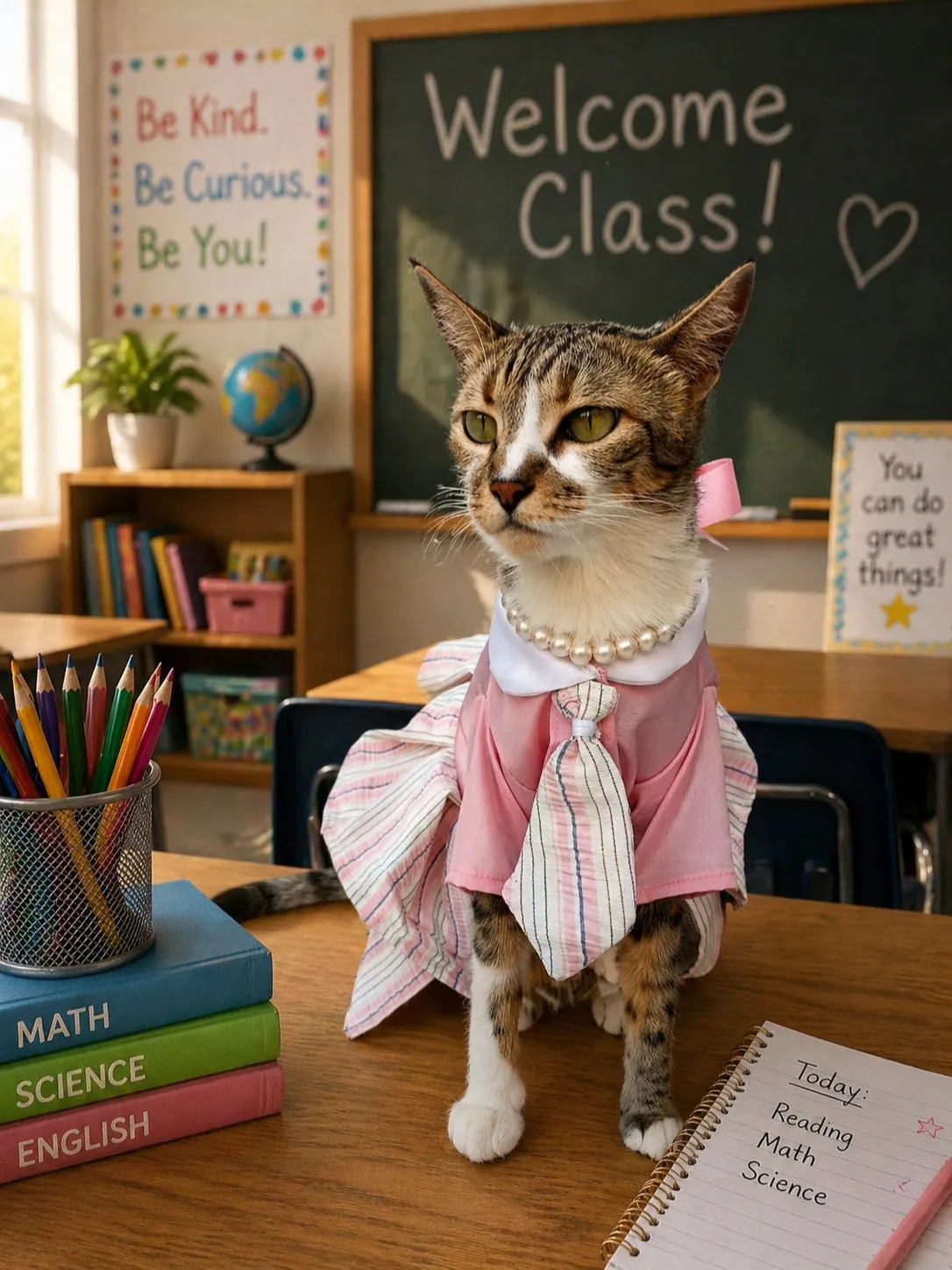 Pink Stripes Uniform Dress with Tie