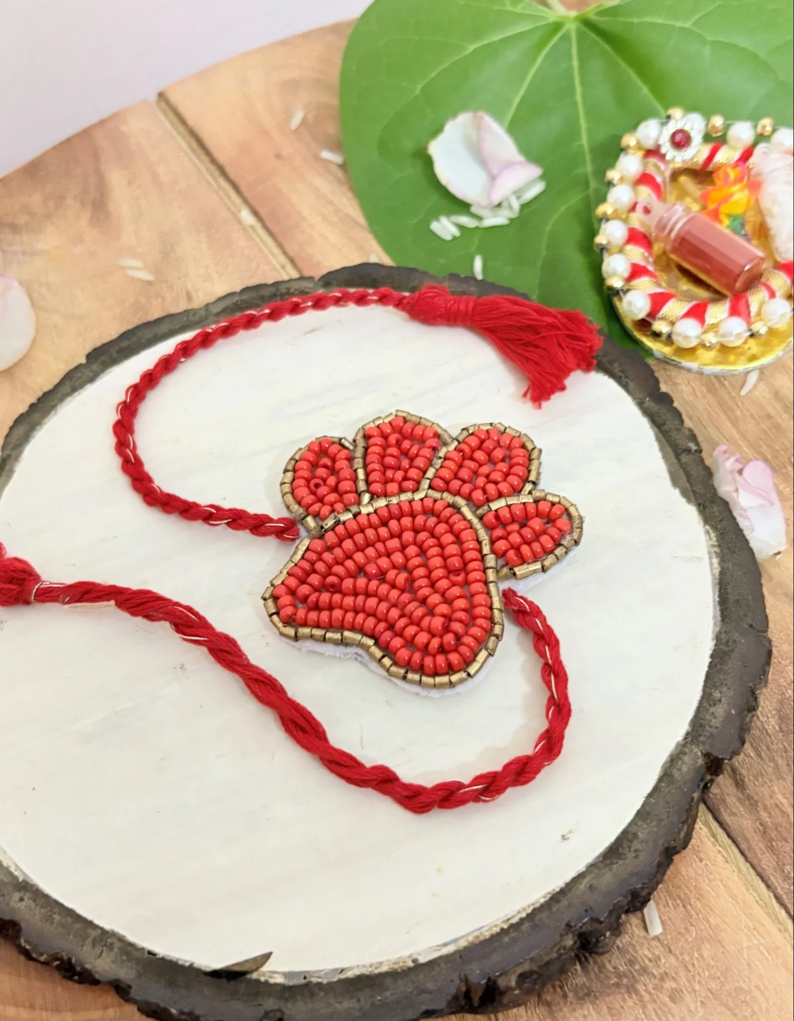 Red Beads Paw Rakhi for Pets