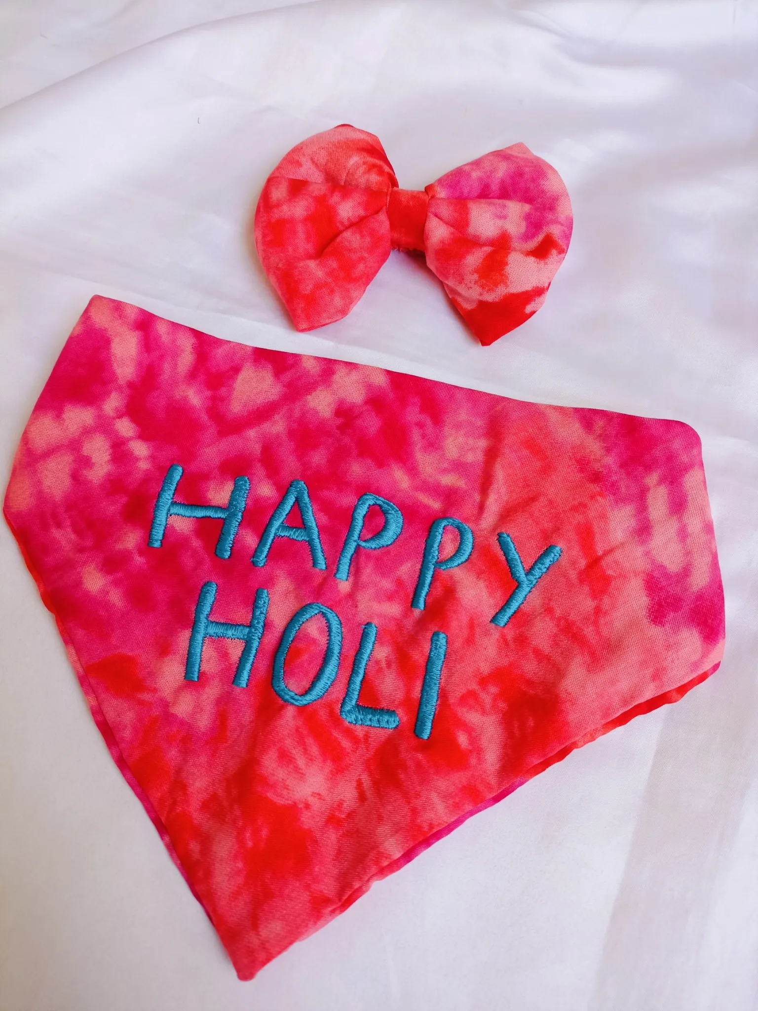 Carrot Red Tie Dye Holi Bandana with a Bow