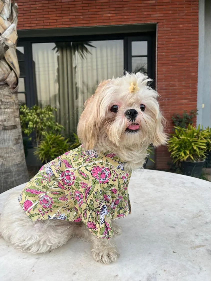 Mint Yellow Floral Ethnic Gotta Kurta
