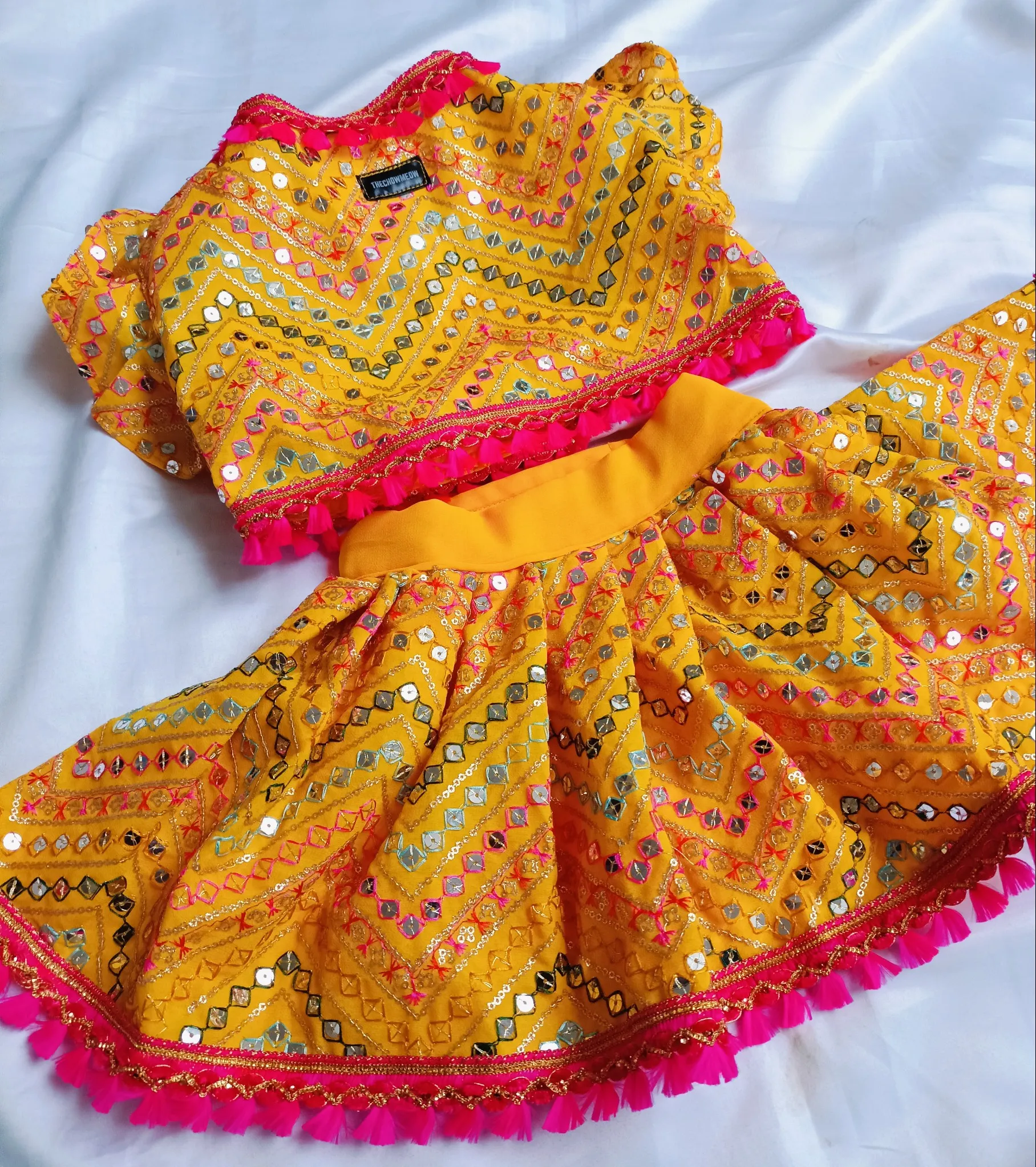 Yellow Mirror work Lehenga Choli