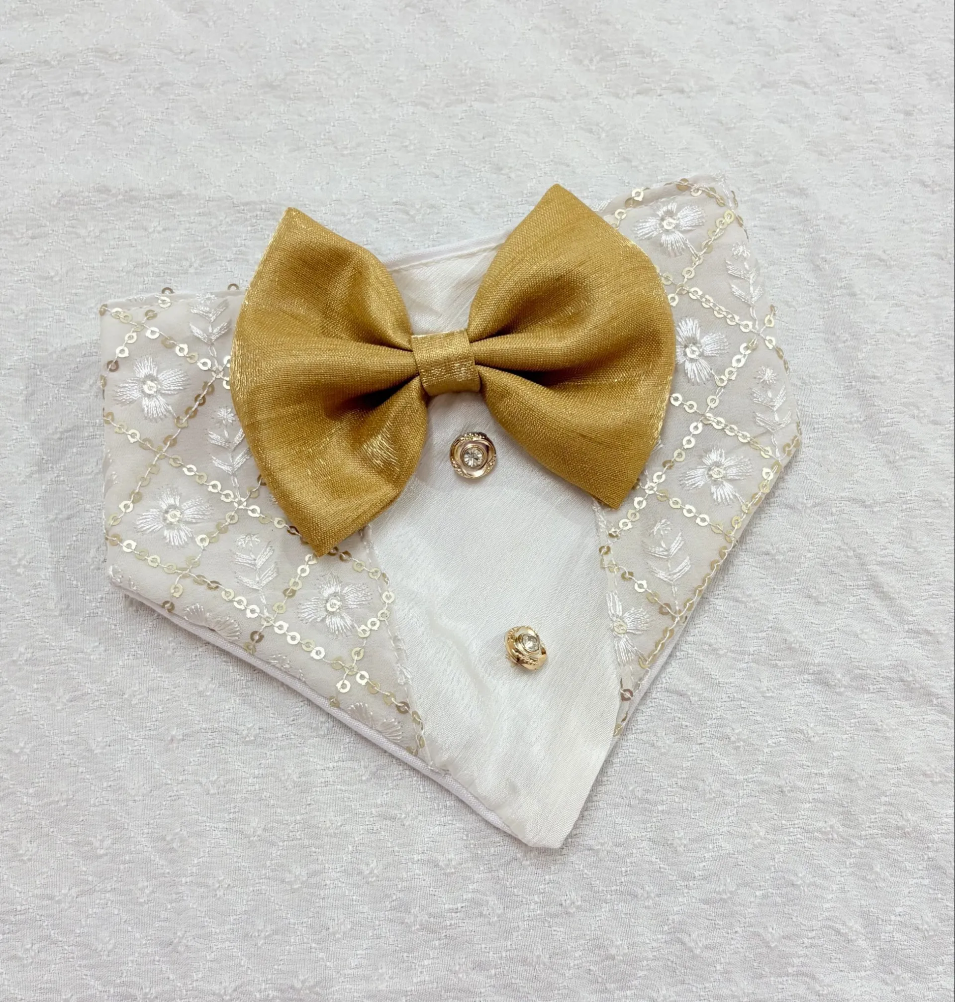 White sequin Golden Bow Traditional Tuxedo Bandana