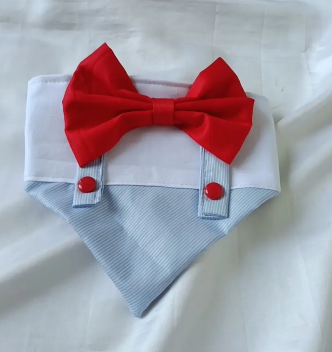 Blue Stripes Tuxedo Bandana with Red Bow