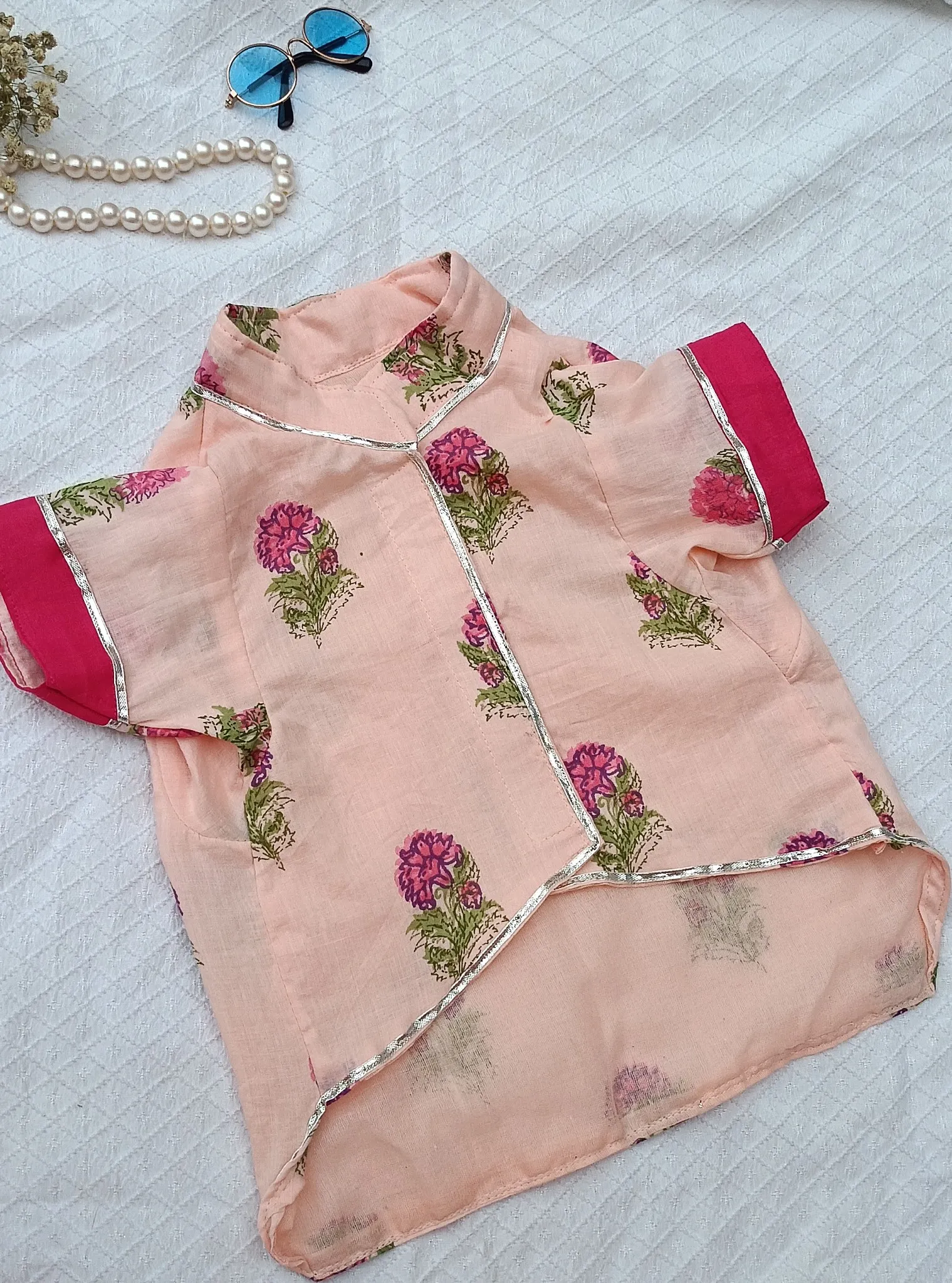 Peach Phulkari Ethnic Kurta