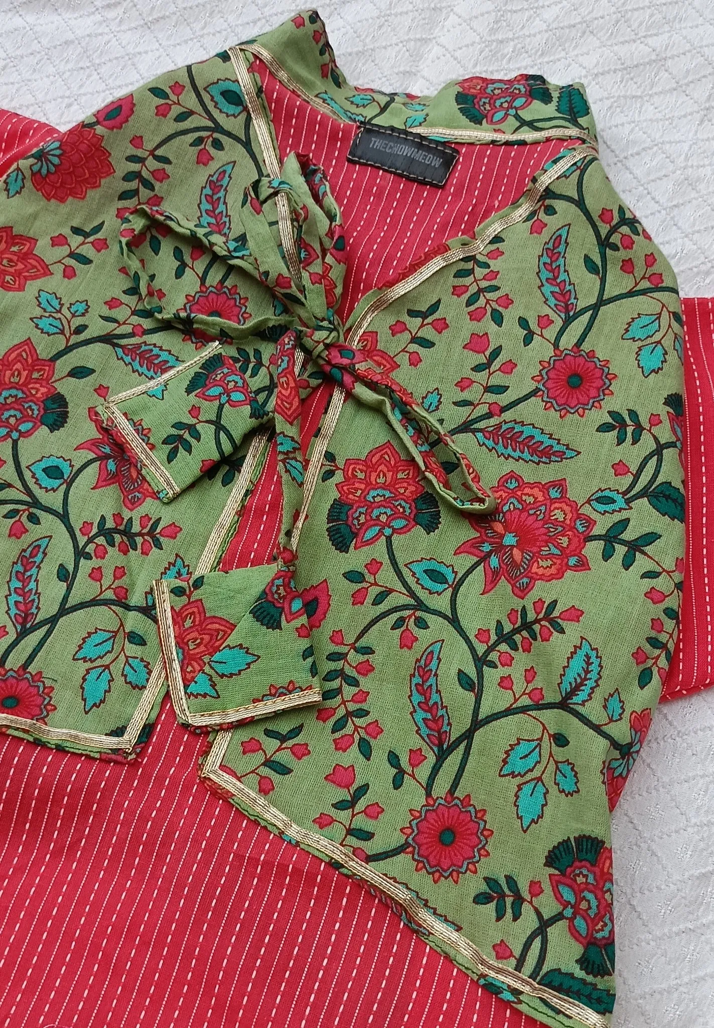 Coral Pink Bela Buti Kantha Ethnic Kurta