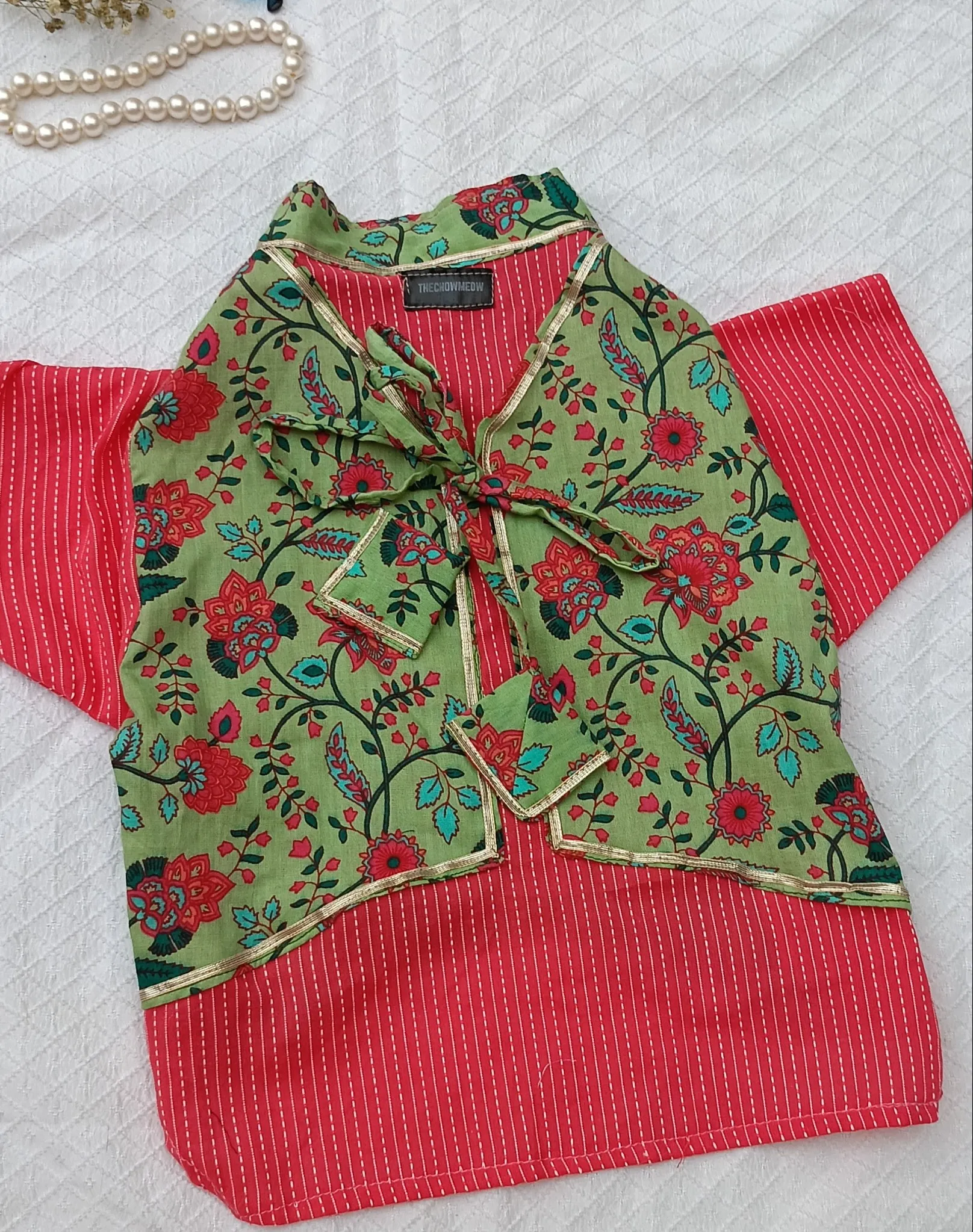 Coral Pink Bela Buti Kantha Ethnic Kurta