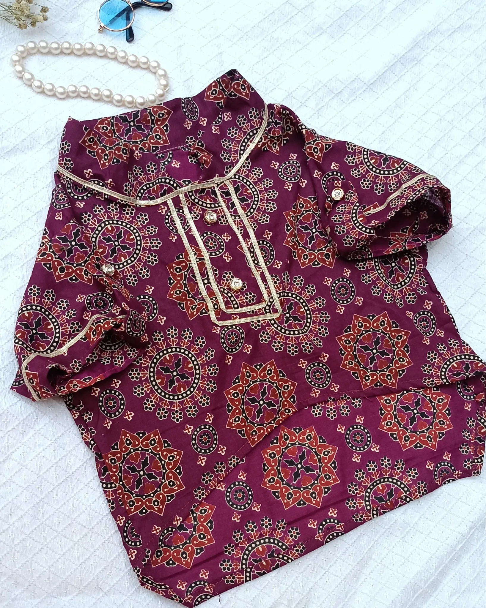 Purple Ajrakh Buti print Ethnic Kurta