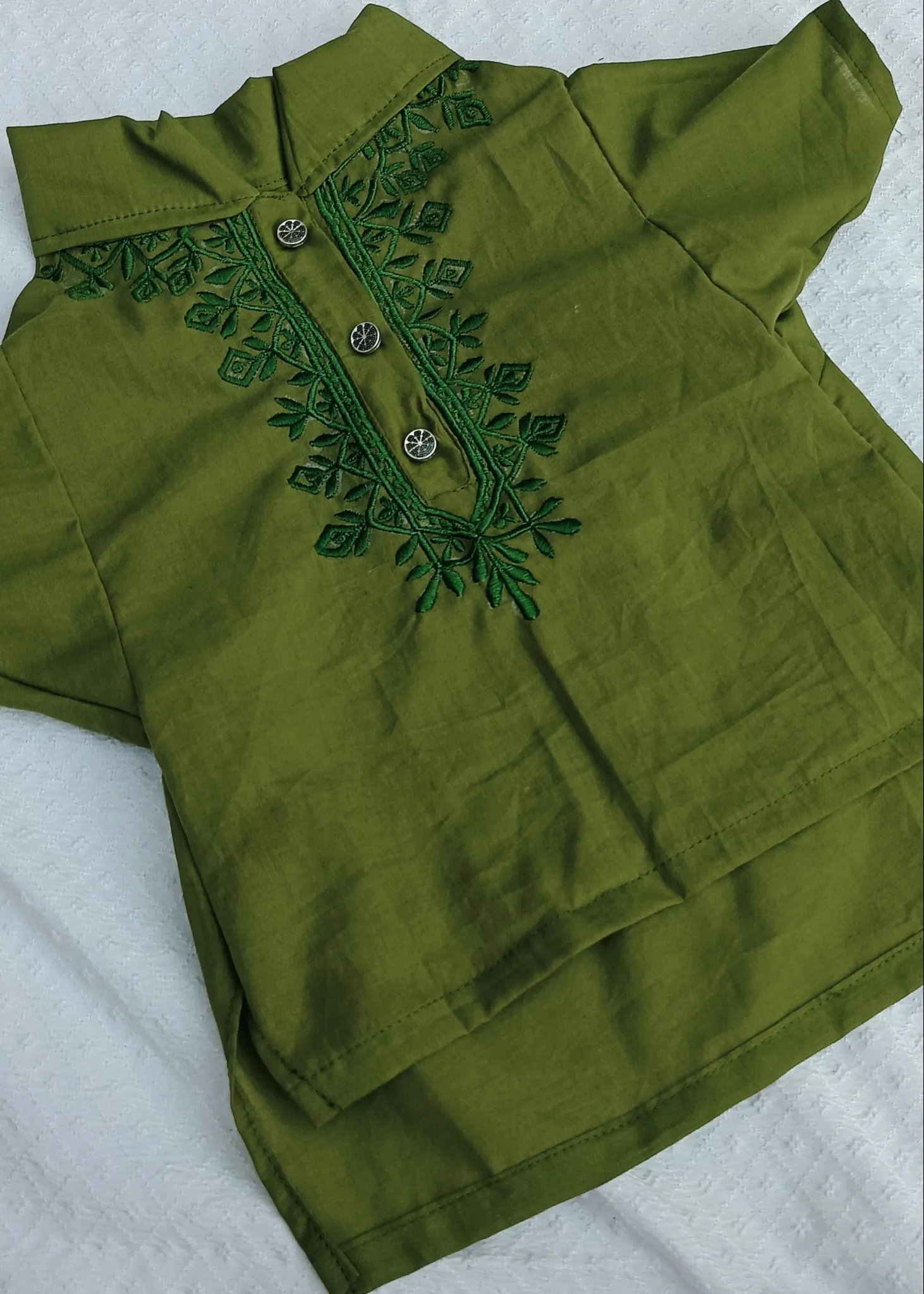 Mehendi Green Thread Embroidery Kurta