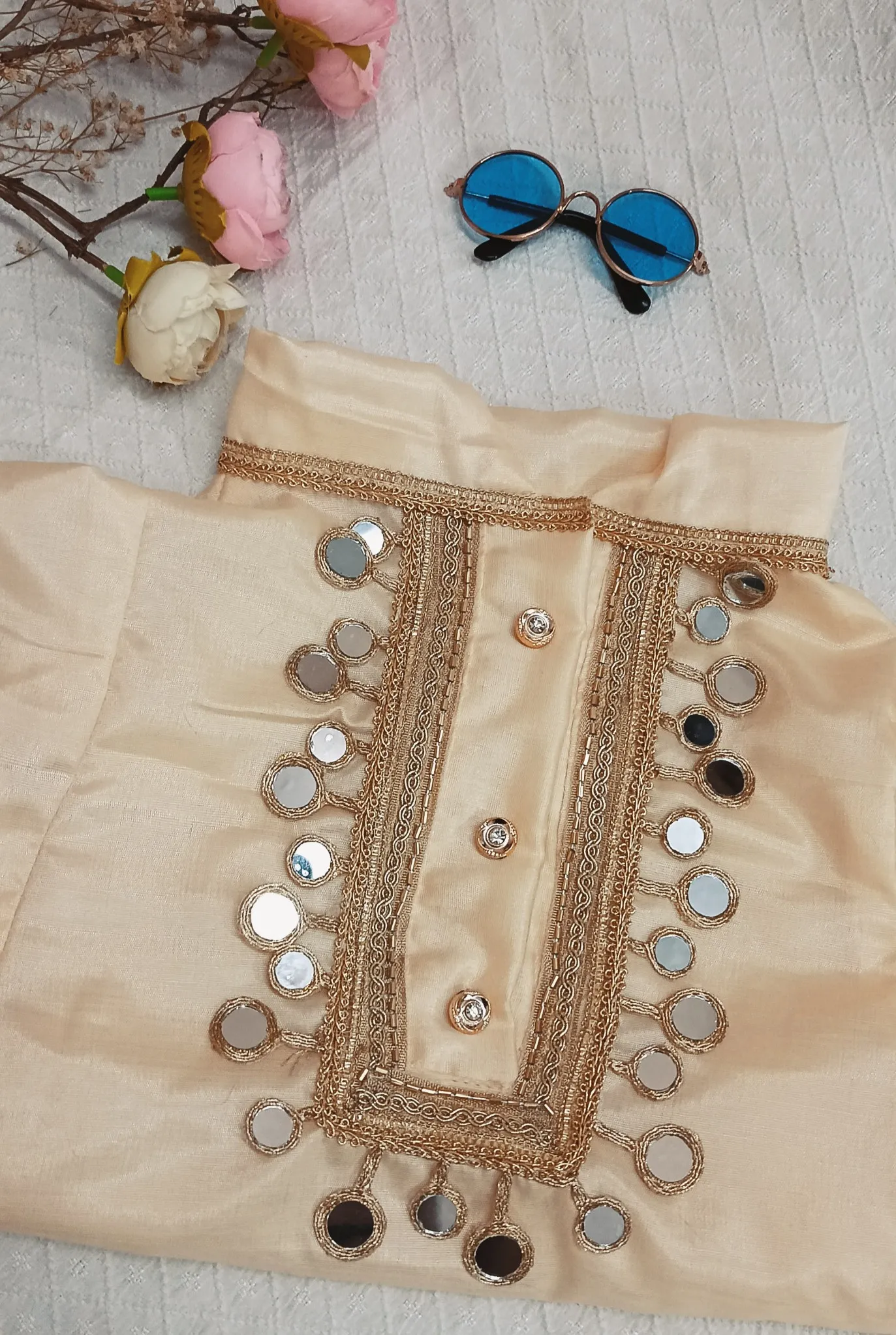 Beige Mirror work Kurta
