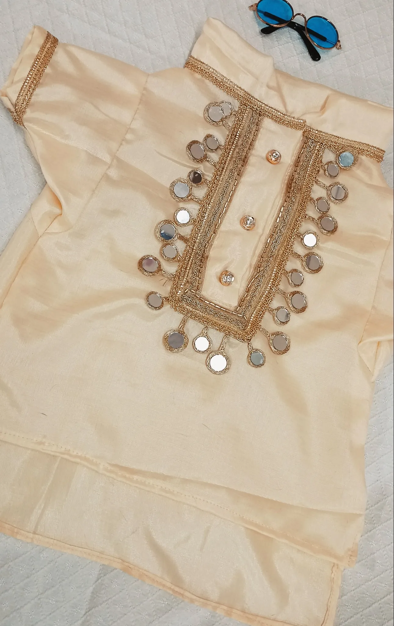 Beige Mirror work Kurta
