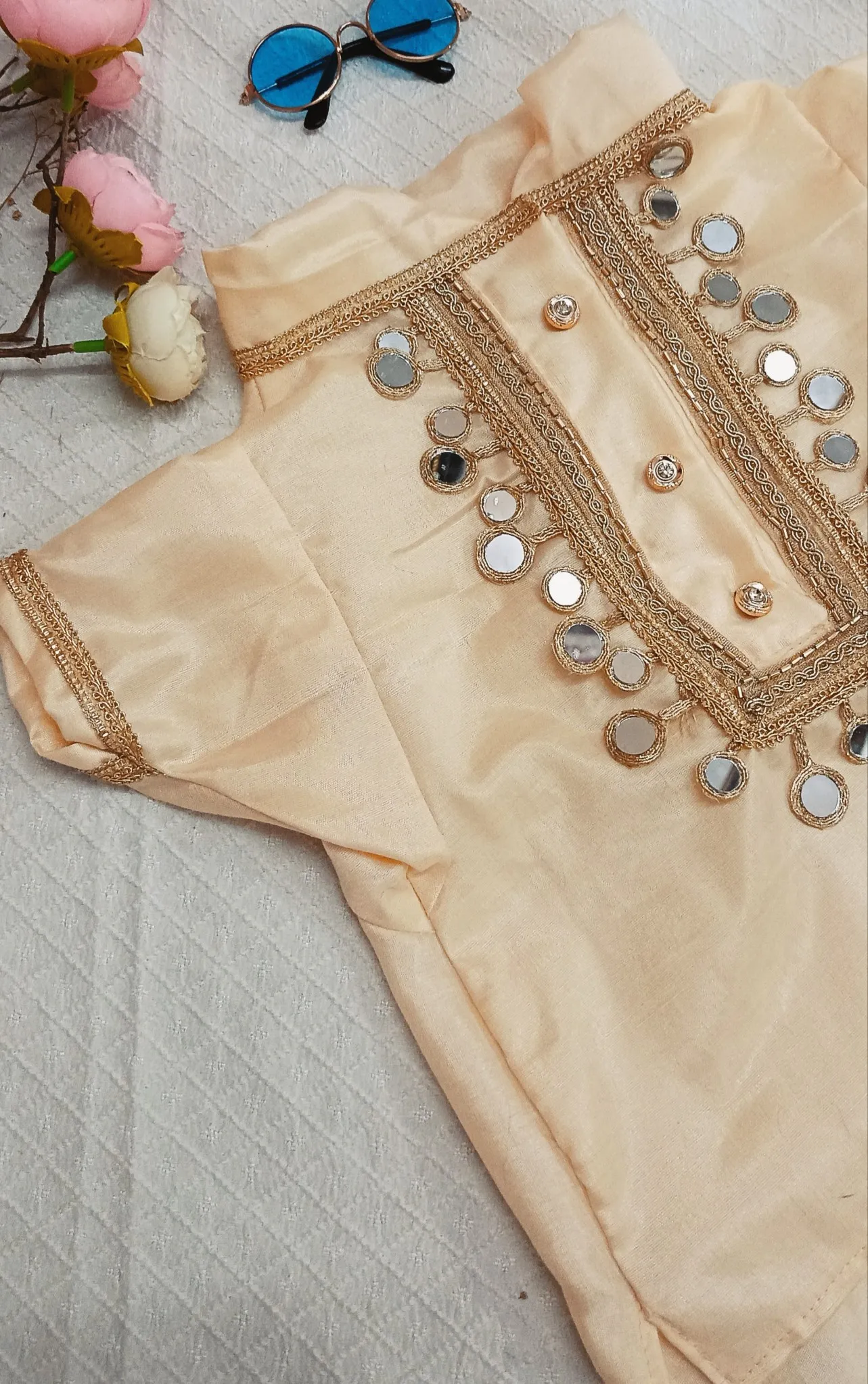 Beige Mirror work Kurta