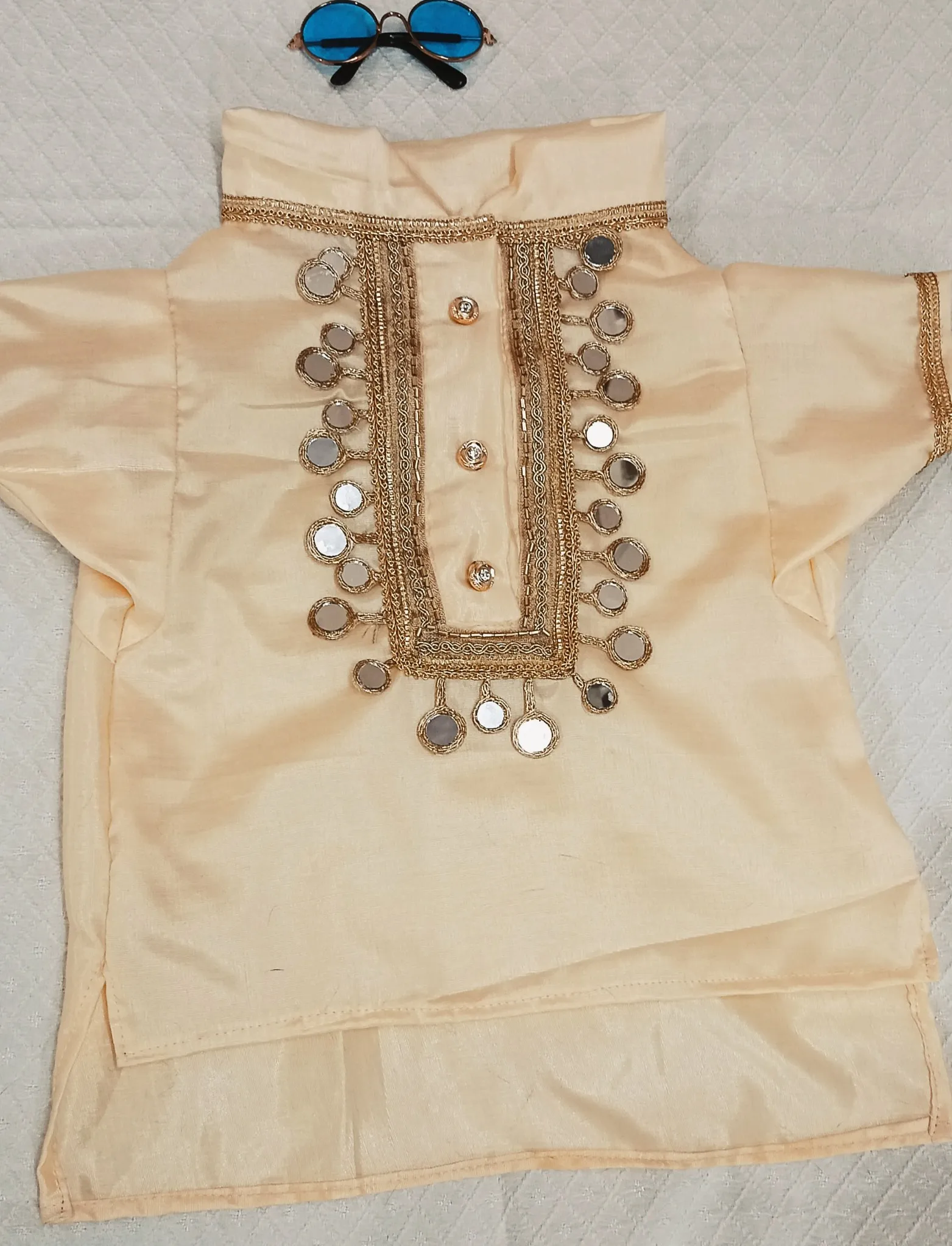 Beige Mirror work Kurta