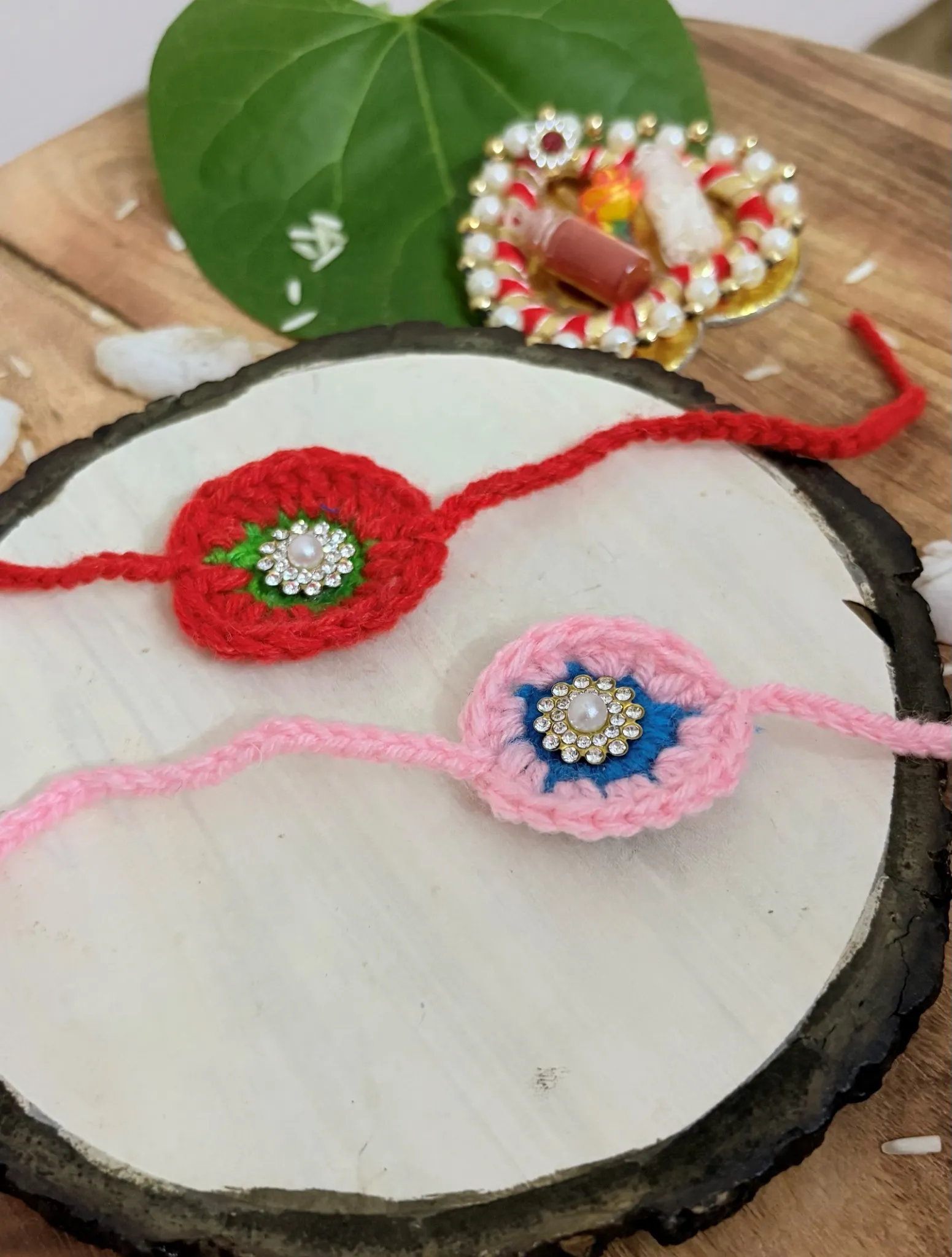 Two color Flower Crochet Rakhi