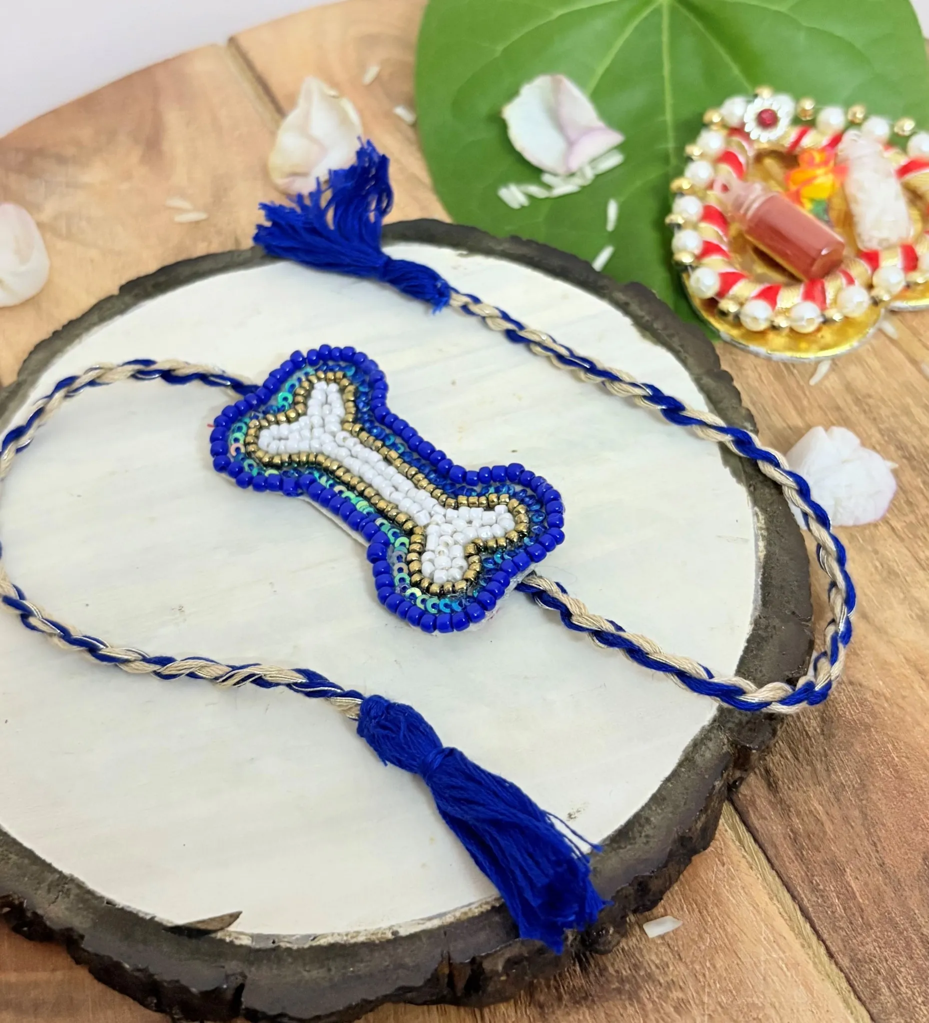 Blue Beads Bone Rakhi