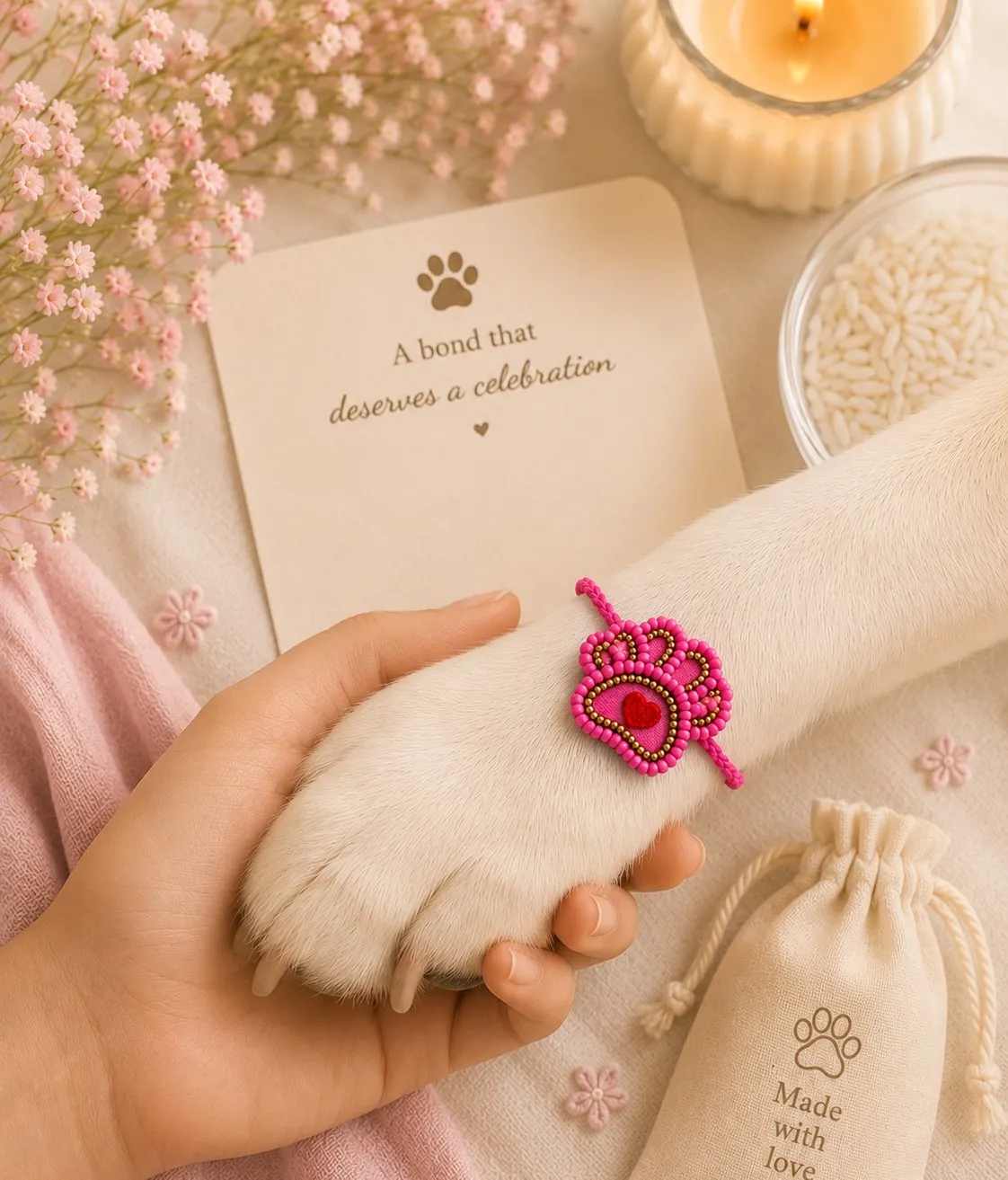Heart in Paw Beaded Rakhi for pets