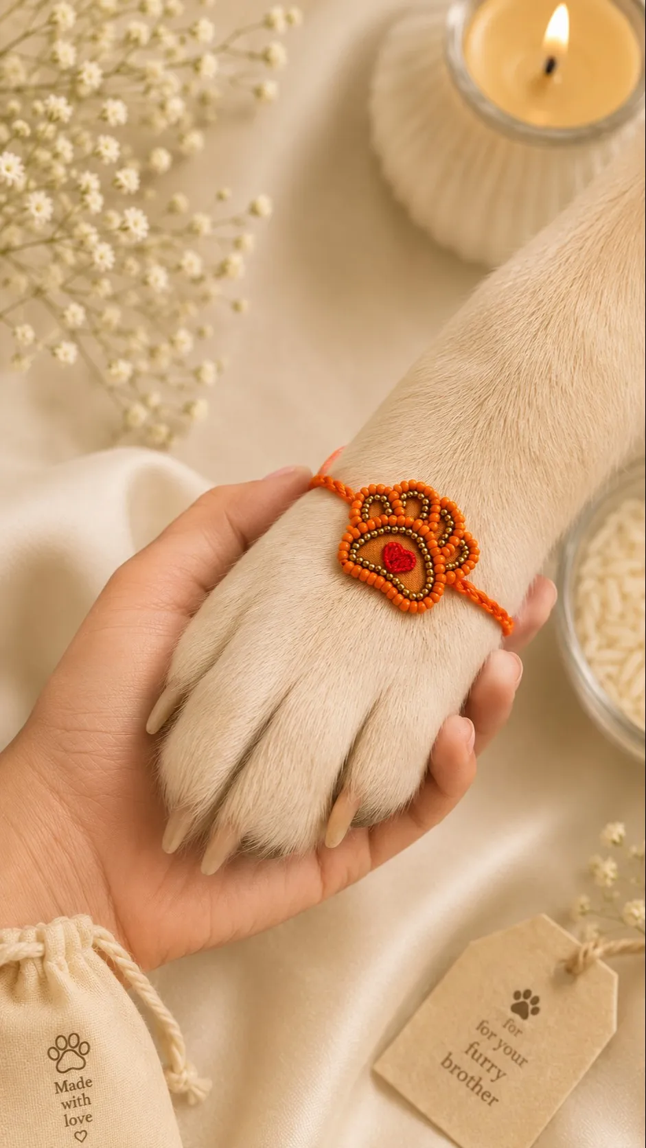 Heart in Paw Beaded Rakhi for pets