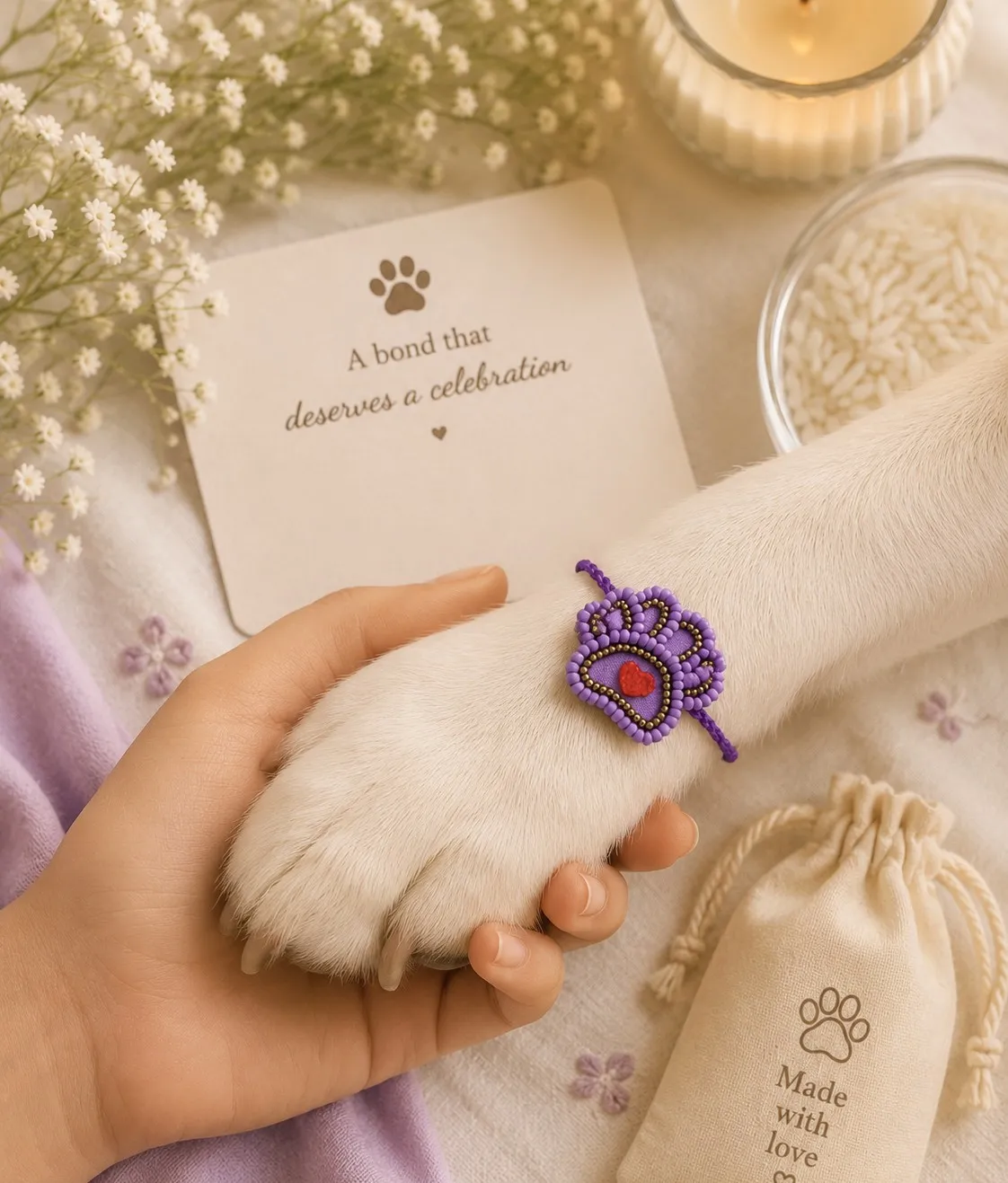 Heart in Paw Beaded Rakhi for pets