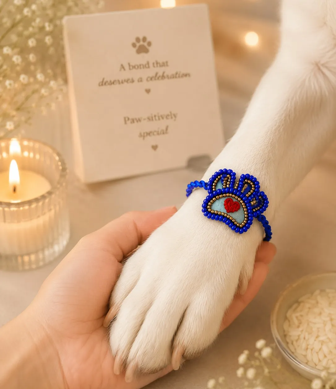 Heart in Paw Beaded Rakhi for pets