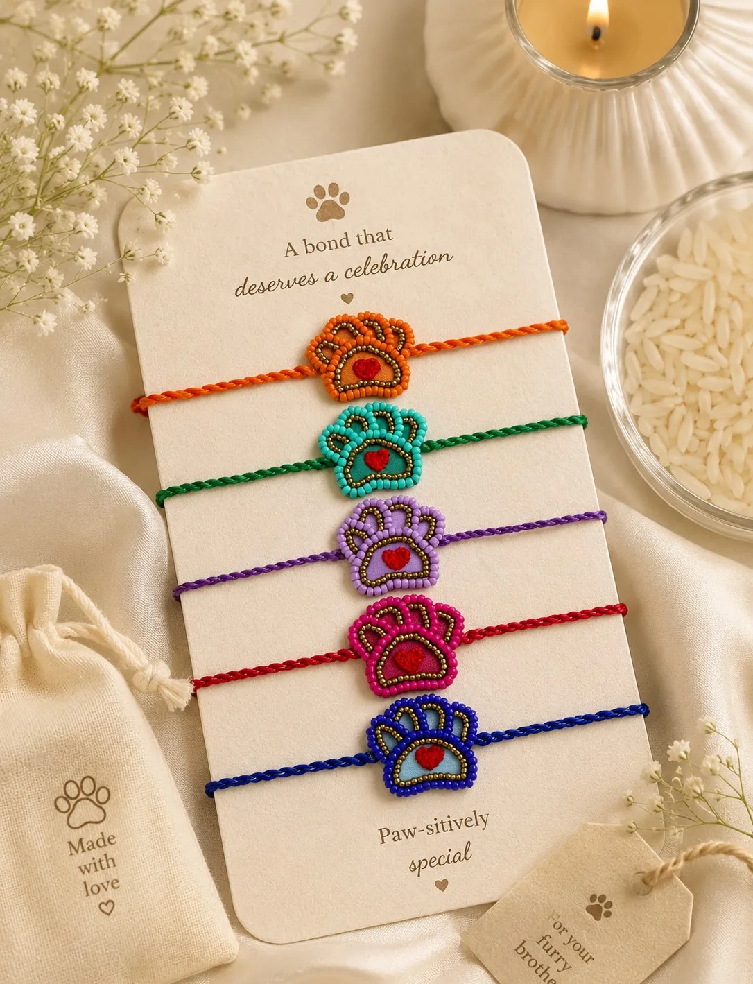 Heart in Paw Beaded Rakhi for pets