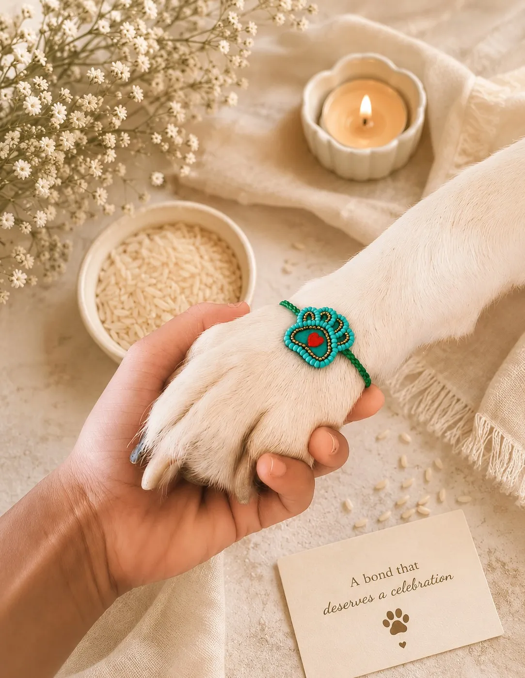 Heart in Paw Beaded Rakhi for pets