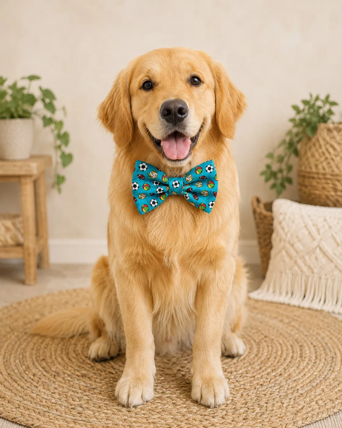 Blue Football Print Bow