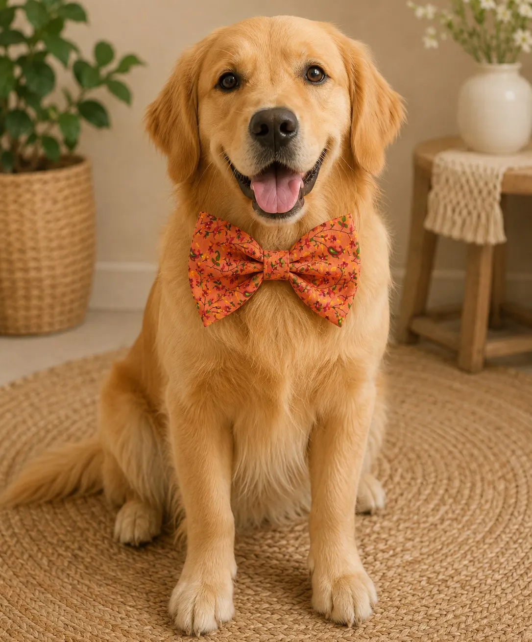 Orange Floral Ethnic Print Bow