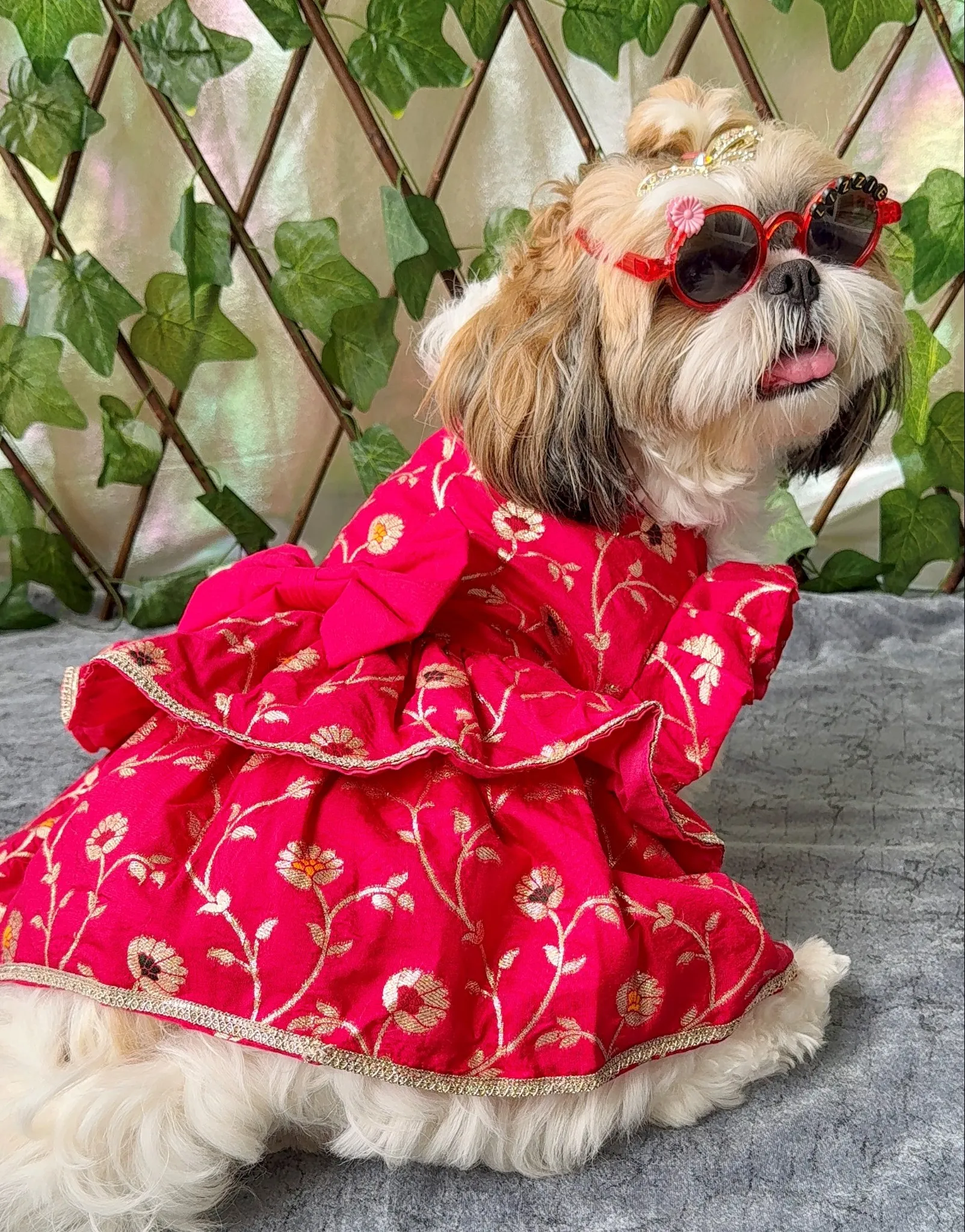 Dark Pink Floral Traditional Banarsi Dress