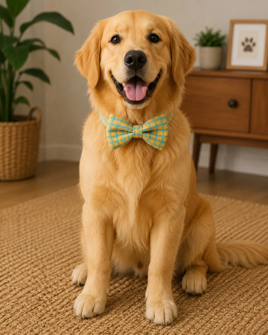 Yellow Green Plaided Cotton Bow