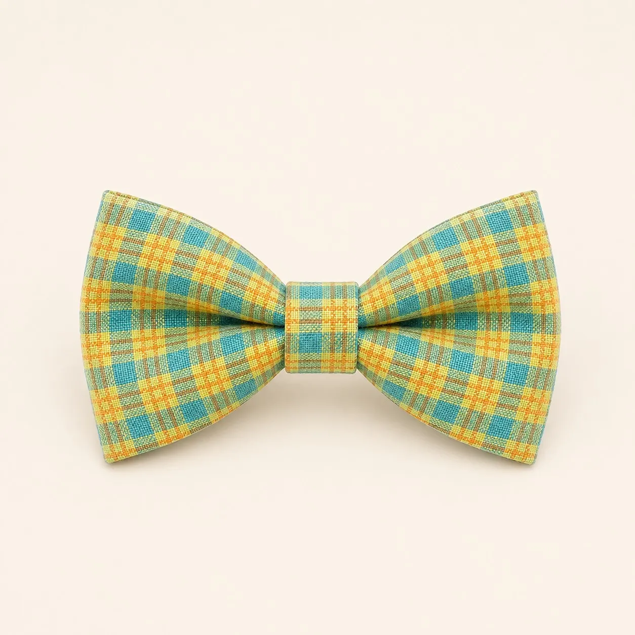 Yellow Green Plaided Cotton Bow