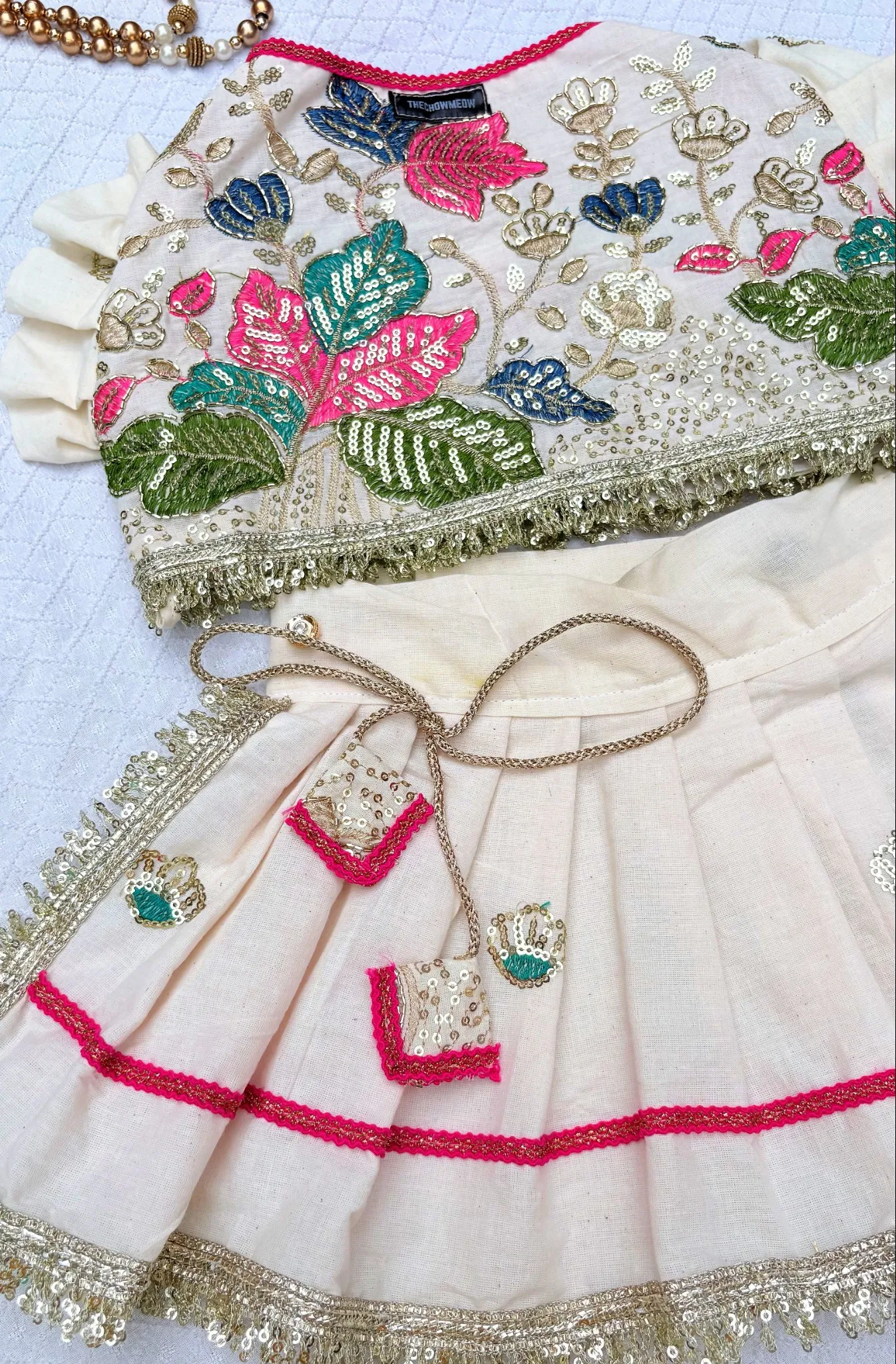 Off-White Floral sequin Embroidery work Lehenga Choli for pets