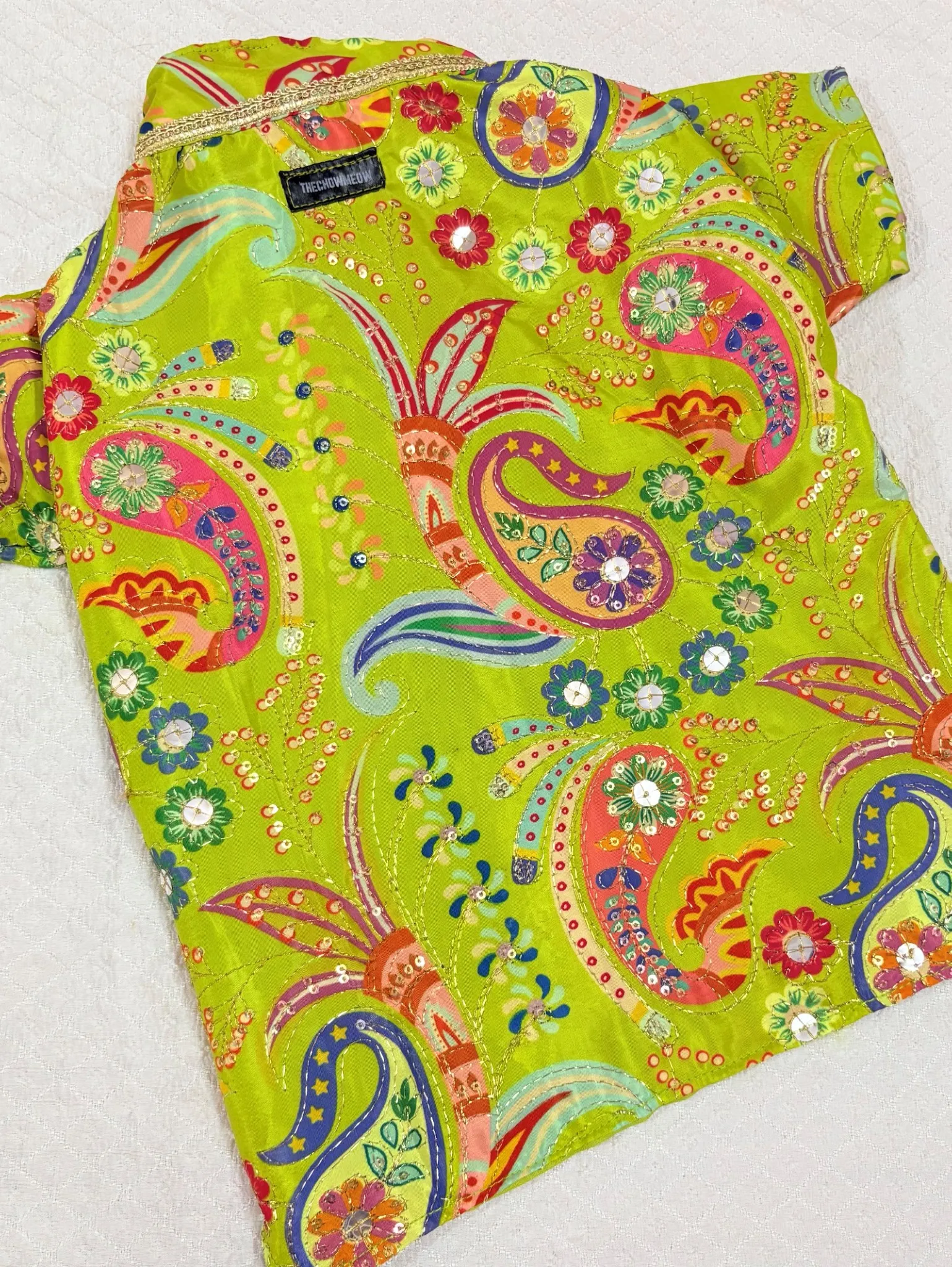 Thechowmeow Traditional Parrot Green Crepe Kurta for Dog | Kurta for Dogs & Cats | 100% best quality crepe fabric
