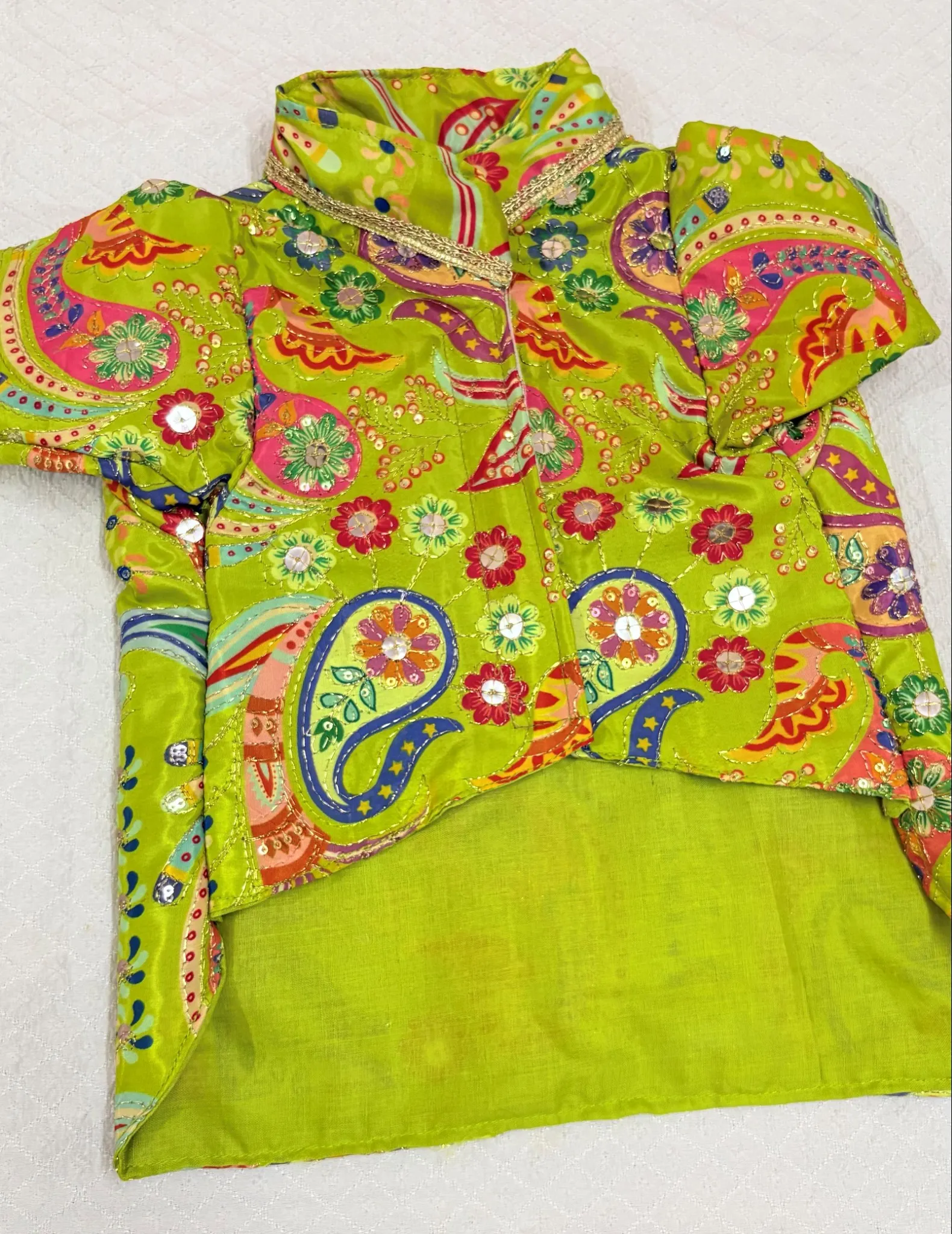 Thechowmeow Traditional Parrot Green Crepe Kurta for Dog | Kurta for Dogs & Cats | 100% best quality crepe fabric