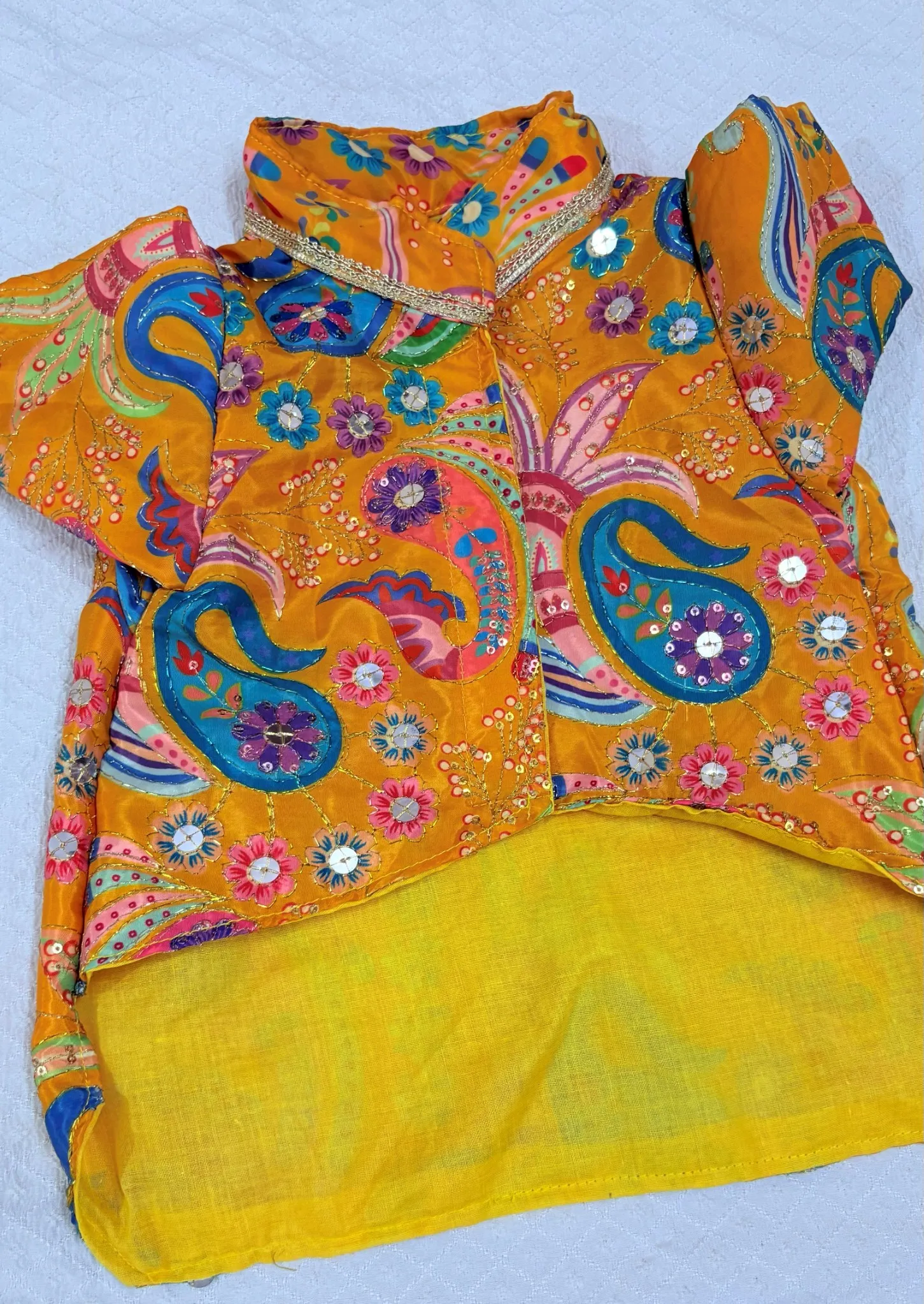 Thechowmeow Traditional Dark Yellow Crepe Kurta for Dog | Kurta for Dogs & Cats | 100% best quality crepe fabric