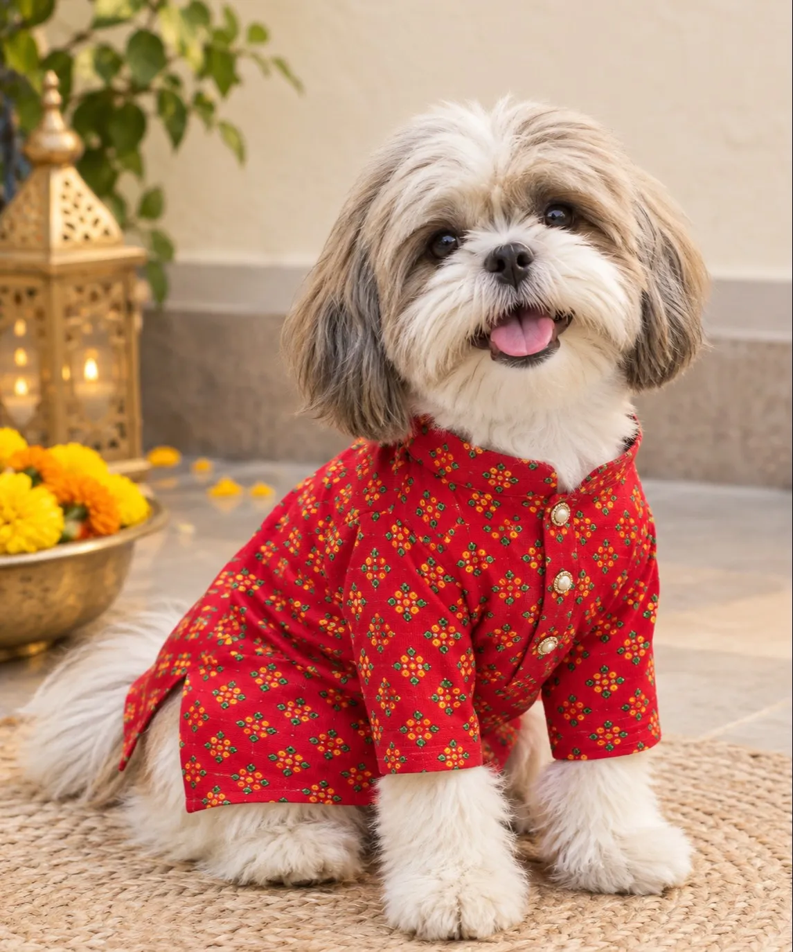 TheChowMeow Red Bandhni Kurta for pets | For Dogs & Cats | Festive Kurta | Thechowmeow